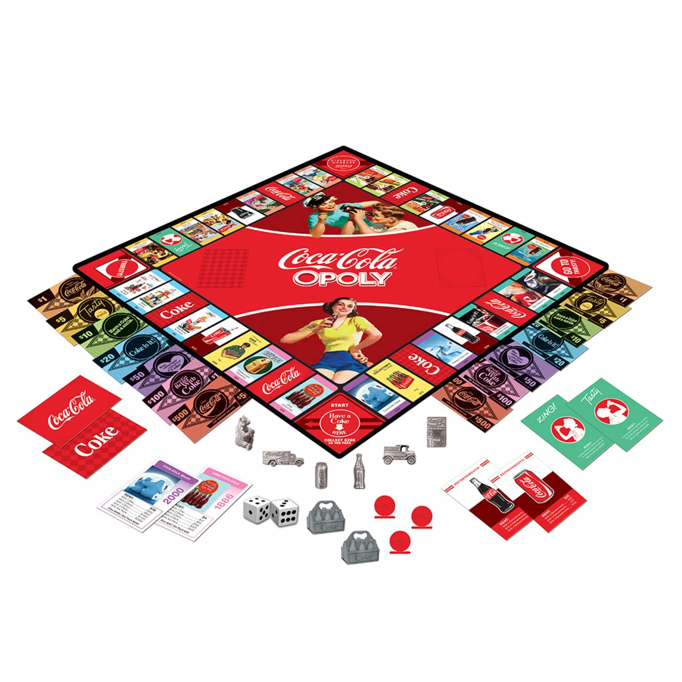 MasterPieces Coca-Cola Opoly Board Game - Officially Licensed Family Board Game for Adults & Kids - Perfect for Game Nights, Parties & Collectors