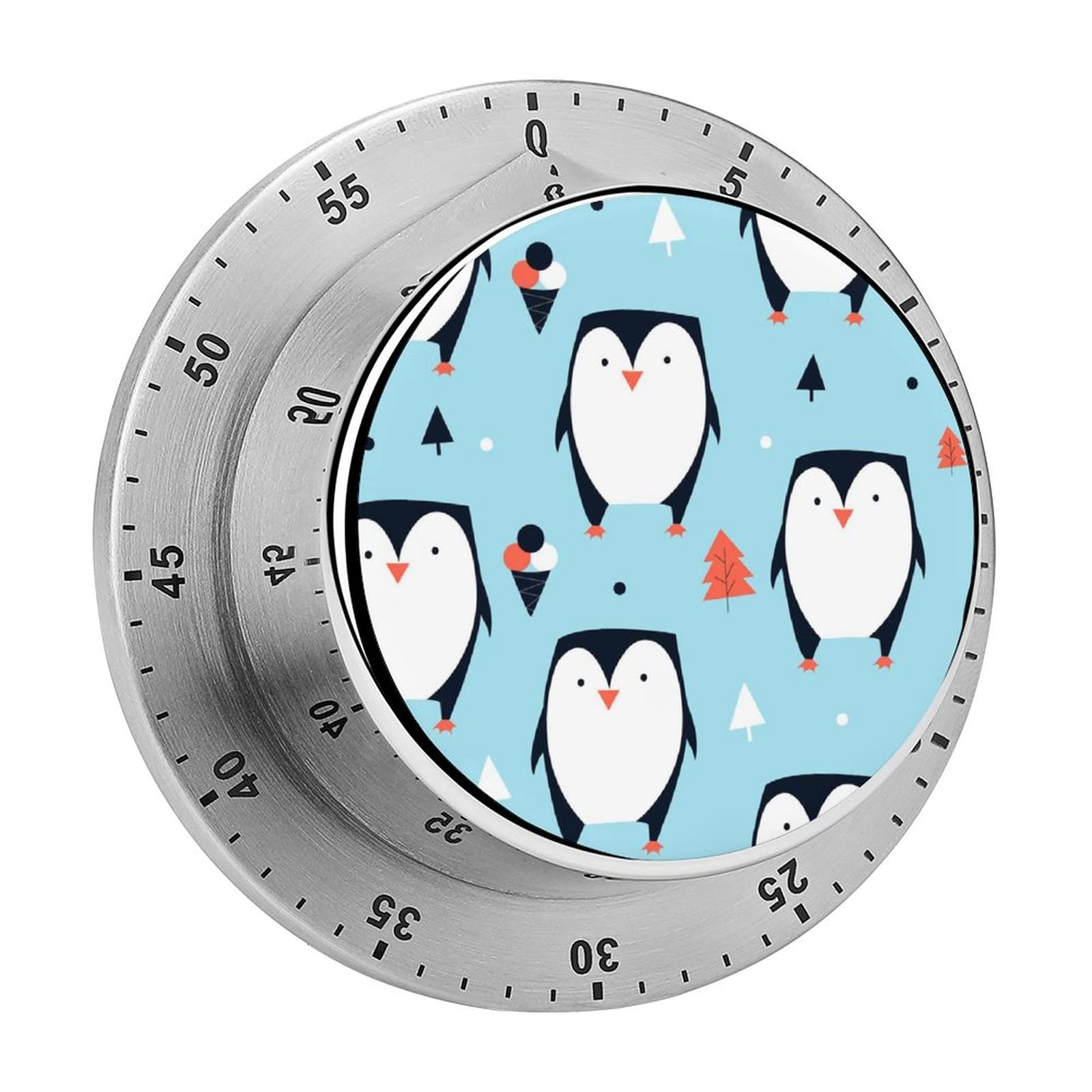 Non-Slip Magnetic Kitchen Timer with Loud Alarm - Cute Penguin Design Mechanical Cooking Timer for Baking, Washing, Homework & Chef Use - Minute Warning Alert Clock for Home & Office