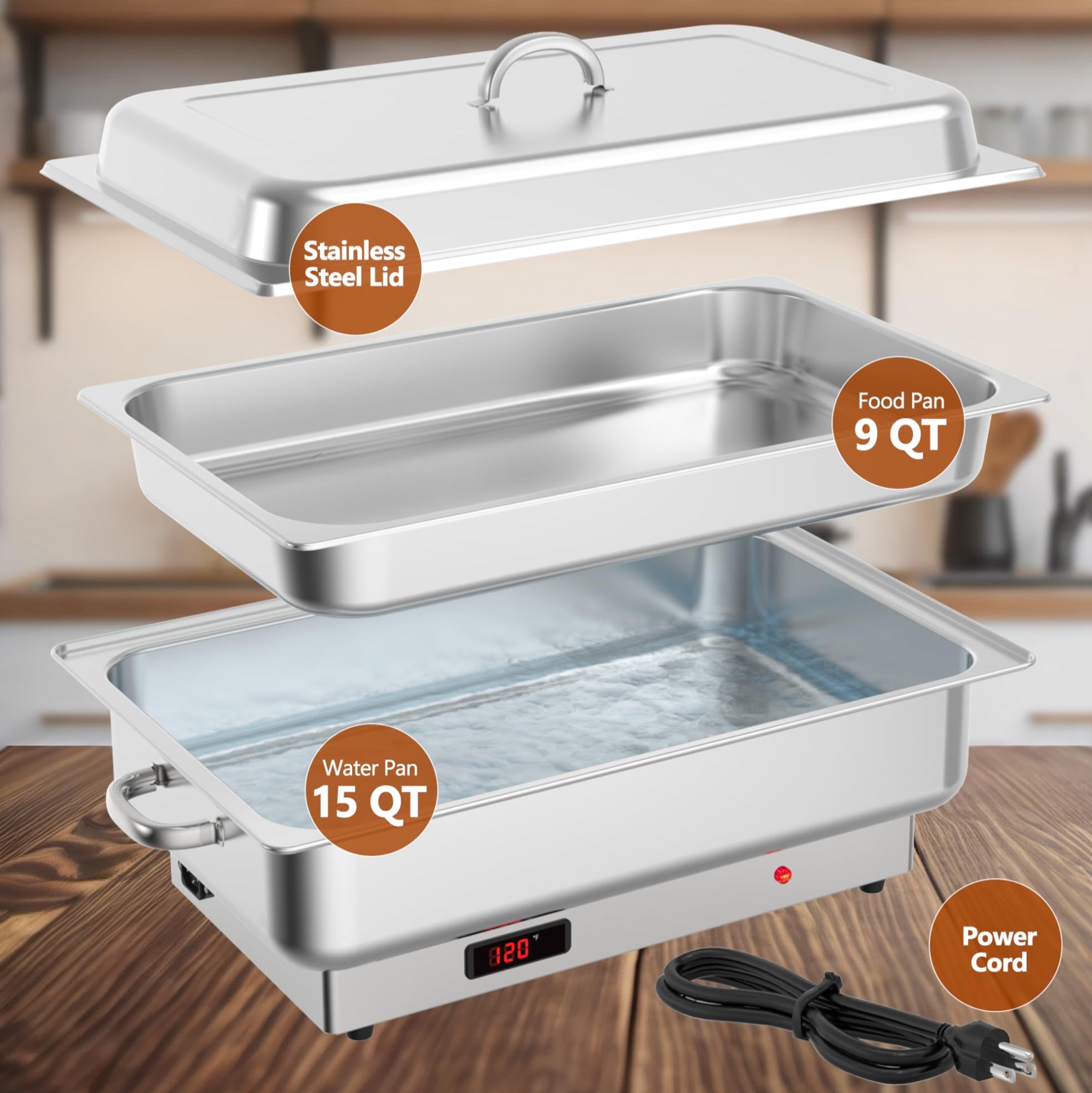 GARVEE 2 Pack Electric Chafing Dish Buffet Set - 9QT Stainless Steel Commercial Food Warmer with Temperature Control Display for Catering, Weddings, Parties, Restaurants & Buffets - Keep Food Warm for Hours
