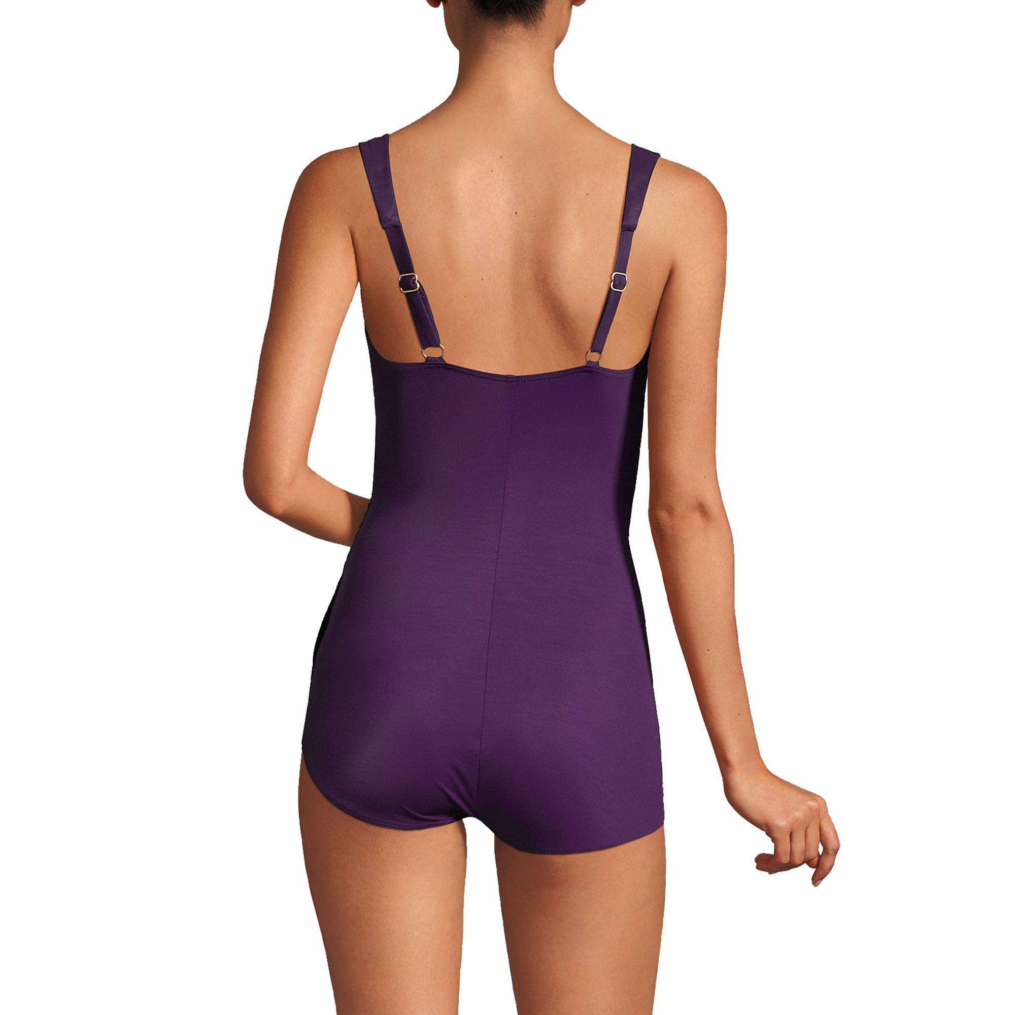 Lands' End Women's Slender Suit V-Neck Tunic One Piece Swimsuit - DD Cup Size 8 - Blackberry Color | Flattering Swimwear for Beach, Pool & Vacation