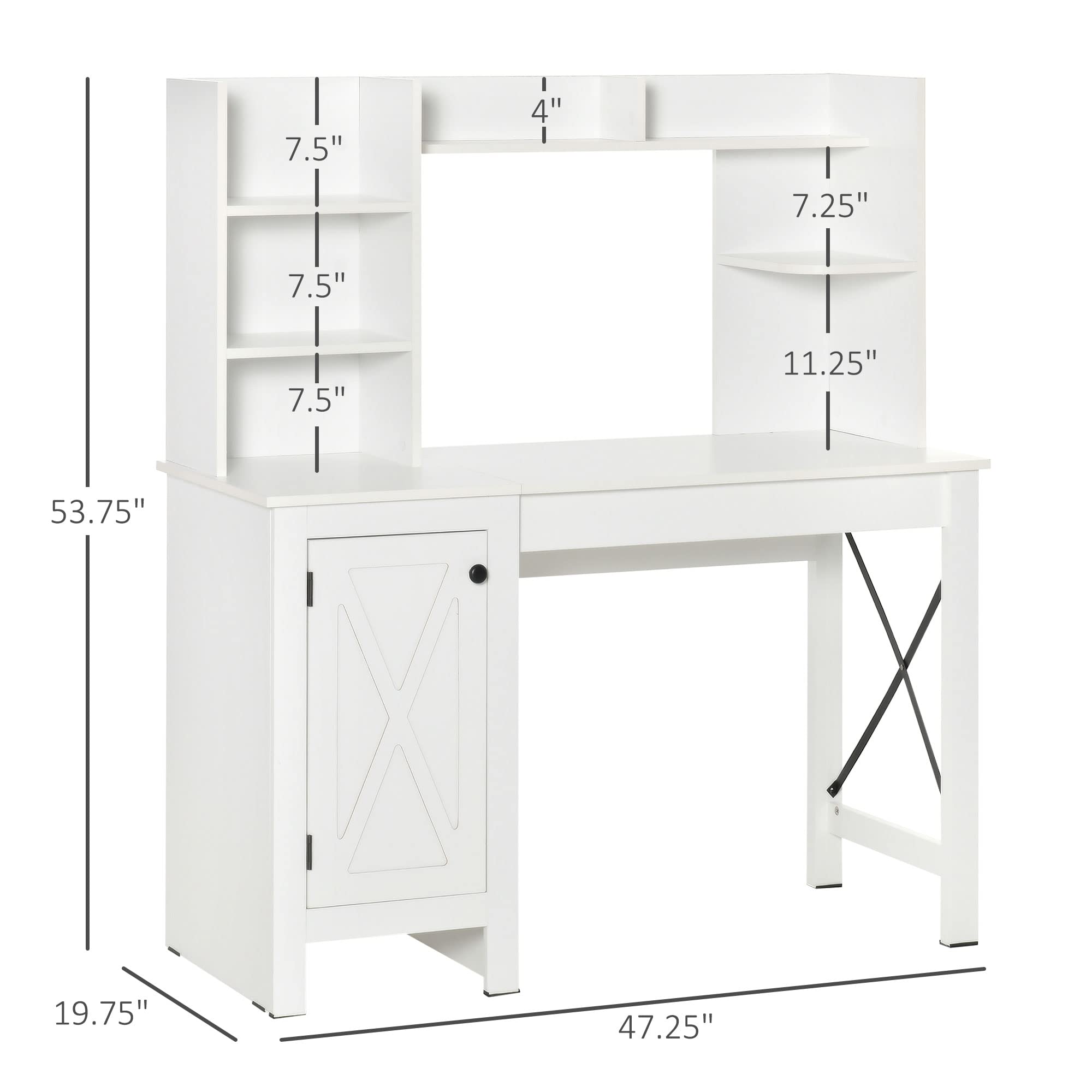 HOMCOM Farmhouse Style Computer Desk with Hutch and Cabinet - White Home Office Desk with Storage Shelf, Study Writing Table for Small Spaces | Perfect for Home Office, Dorm Room & Workspace Organization