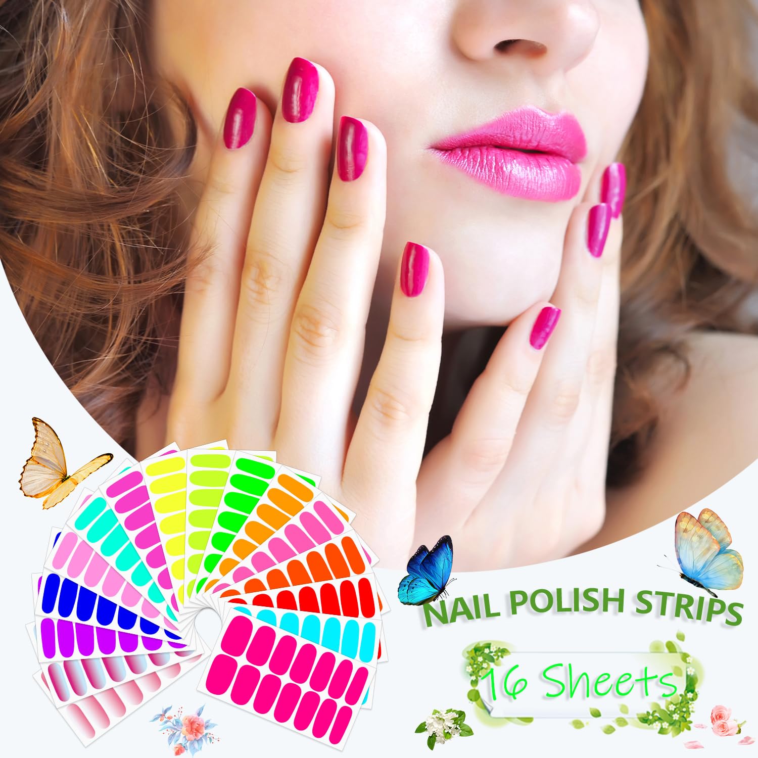 SILPECWEE 16 Sheets Fluorescent Nail Wraps for Women - Self-Adhesive Nail Polish Stickers, Gel Nail Strips, Manicure Stickers with Nail File - Perfect for Home Manicure, Parties & Special Occasions