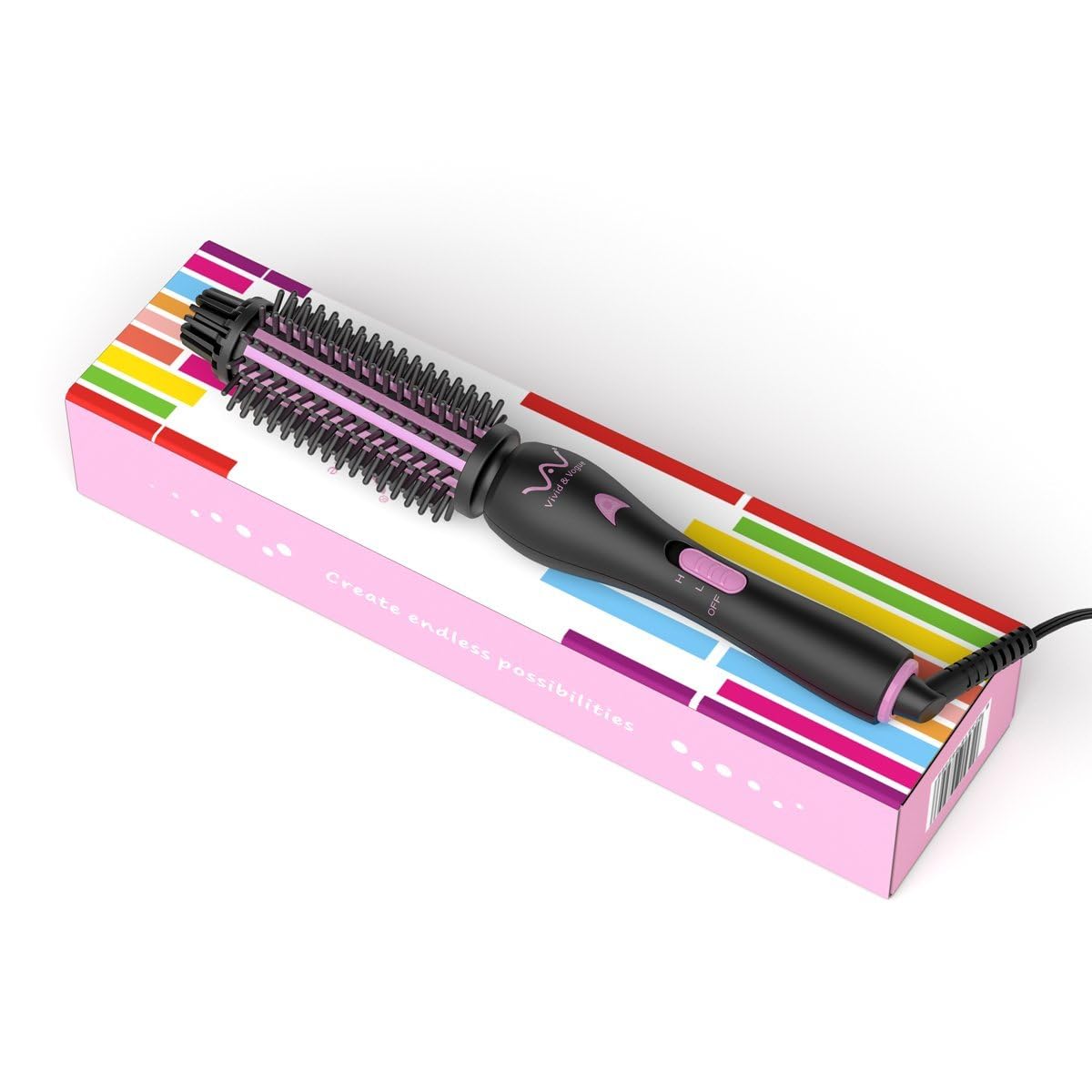 2-in-1 Professional Ceramic Hair Brush & Curling Iron with Negative Ionic Technology - Dual Voltage Travel Styler for Waves, Curls & Straight Hair - Perfect for Home, Salon & On-the-Go Styling