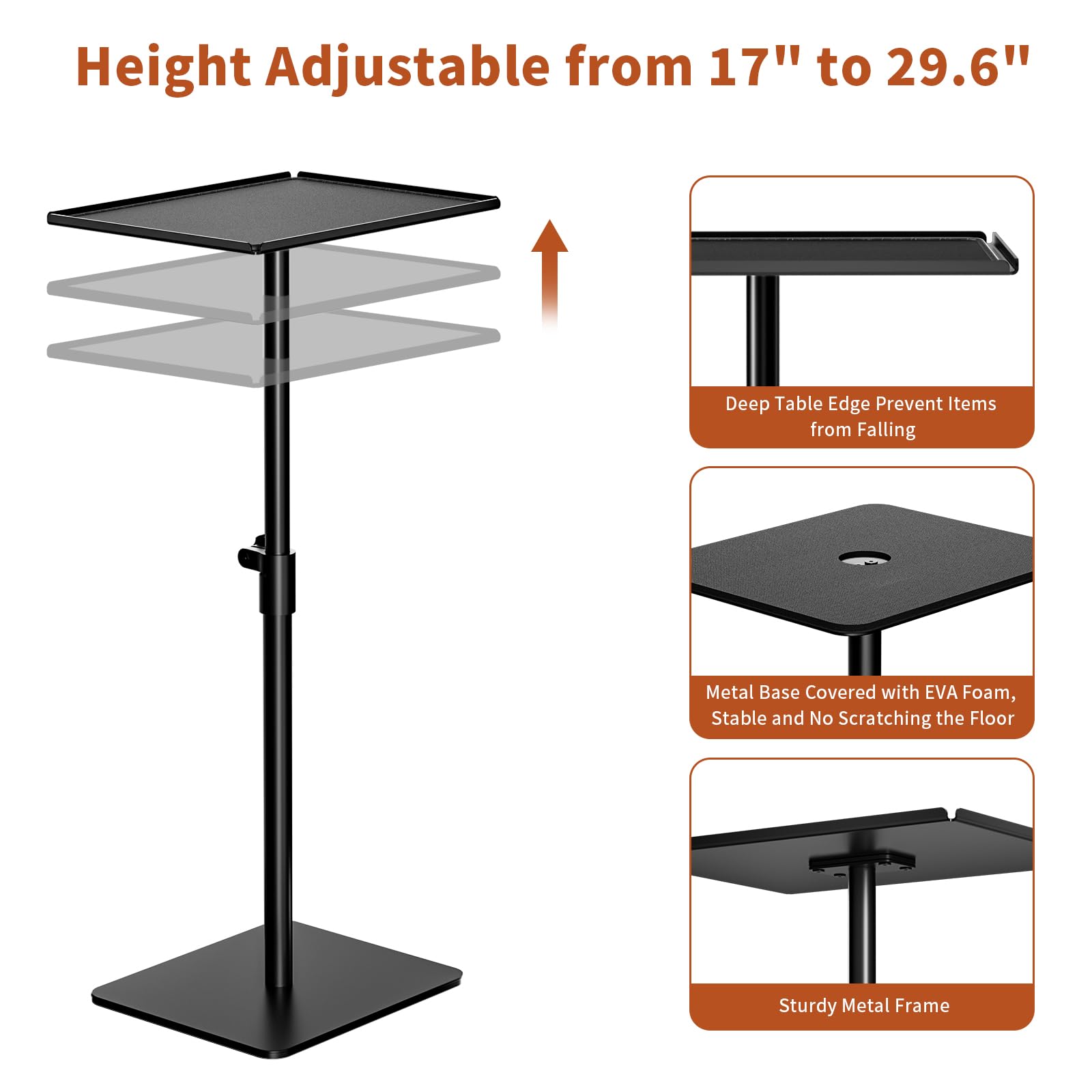 Adjustable Height Metal End Table - Matte Black Square Side Table for Living Room, Bedroom & Outdoor Use | Small Space Sofa Table with Tray for Drinks, Coffee & Decor | Ideal for Apartments, Patios & Compact Spaces