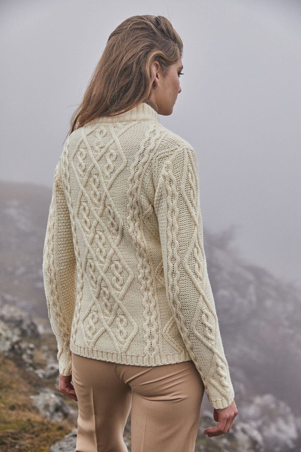 SAOL Women's Irish Cable Knit Wool Sweater - Warm Winter Pullover for Casual Outfits & Cozy Home Wear