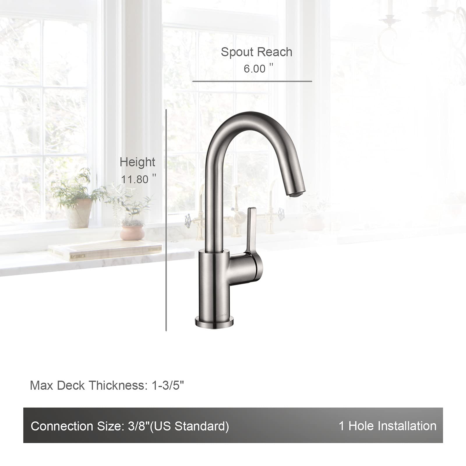 Brushed Nickel Bar Faucet with Built-in Soap Dispenser Set - A1010BN & ASF026BN - Perfect for Kitchen Sink, Wet Bar, and Commercial Use