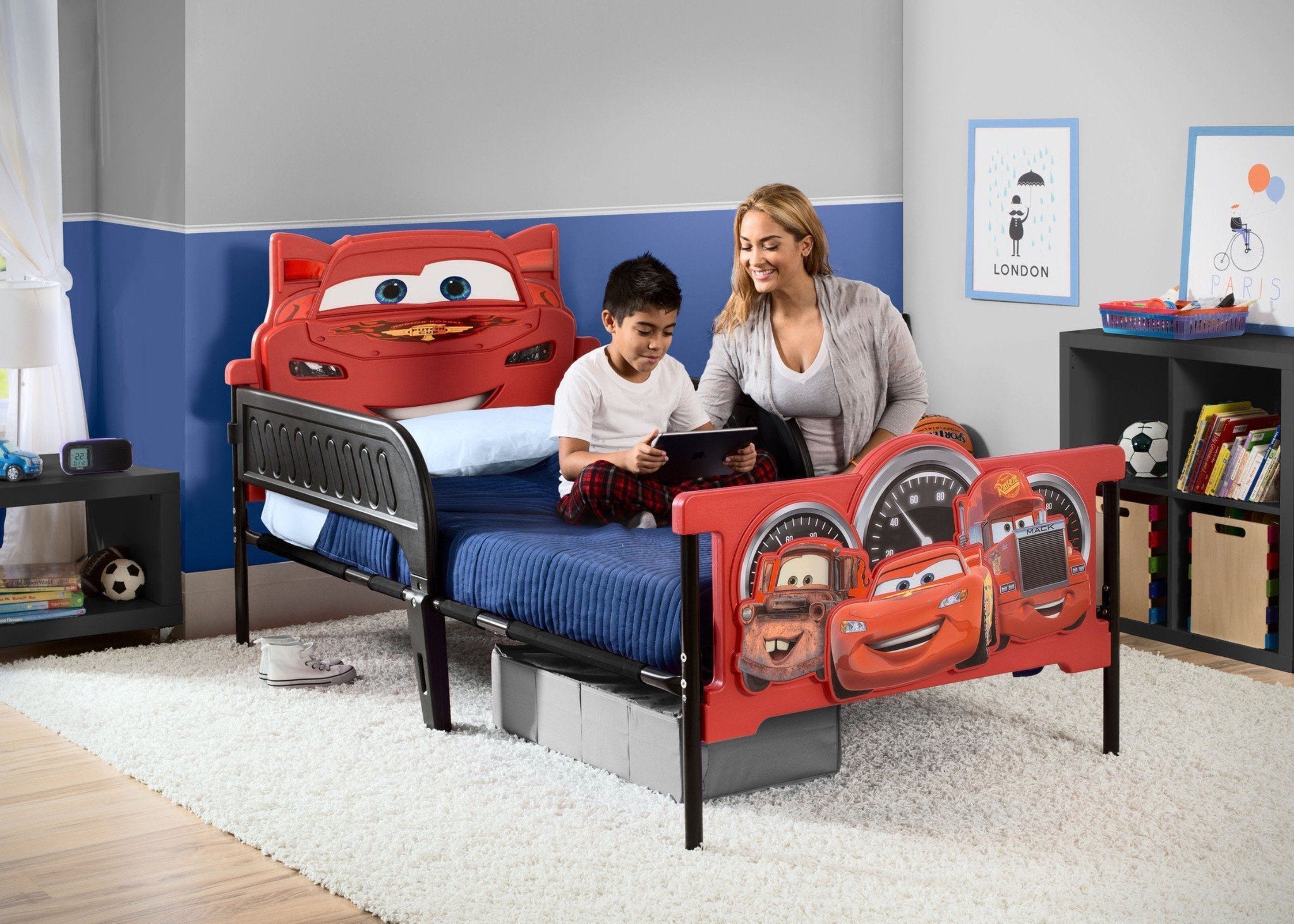 3D Twin Bed for Kids - Plastic Car-Shaped Bed Frame for Boys & Girls - Perfect for Themed Bedrooms and Playrooms
