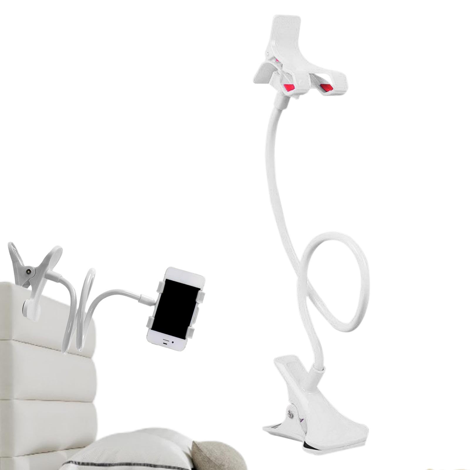 Adjustable Gooseneck Phone Holder with Non-Slip Clip - 360° Flexible Lazy Arm Cell Phone Stand for All Smartphones - Perfect for Bed, Sofa, Office & Car Use (White)