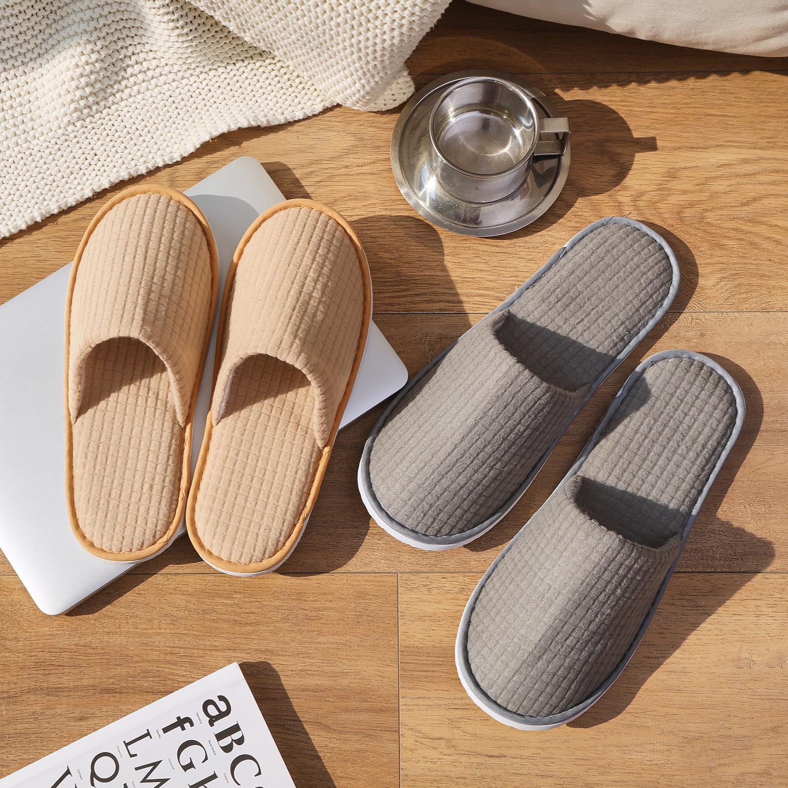 6 Pairs Non-Slip Disposable Slippers for Guests - Washable & Reusable Spa Slides, Indoor House Shoes for Women & Men - Perfect for Hotels, Home Use, Travel & Relaxation