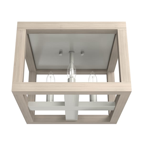Hunter Squire Manor 4-Light Flush Mount Ceiling Light Fixture - Brushed Nickel & Bleached Wood Finish - Perfect for Bedroom, Hallway, or Entryway Lighting
