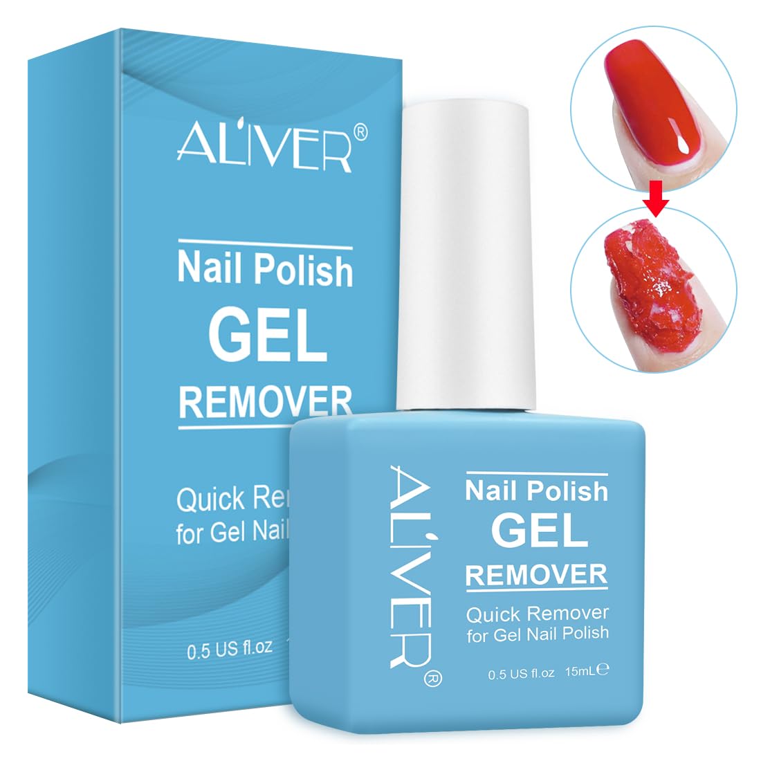 Aliver Gel Nail Polish Remover - Fast Acting Soak Off Gel Remover for Professional Results at Home - Gentle 3 Minute Nail Treatment Without Damage (15mL) - Perfect for DIY Manicures & Salon-Quality Nail Care