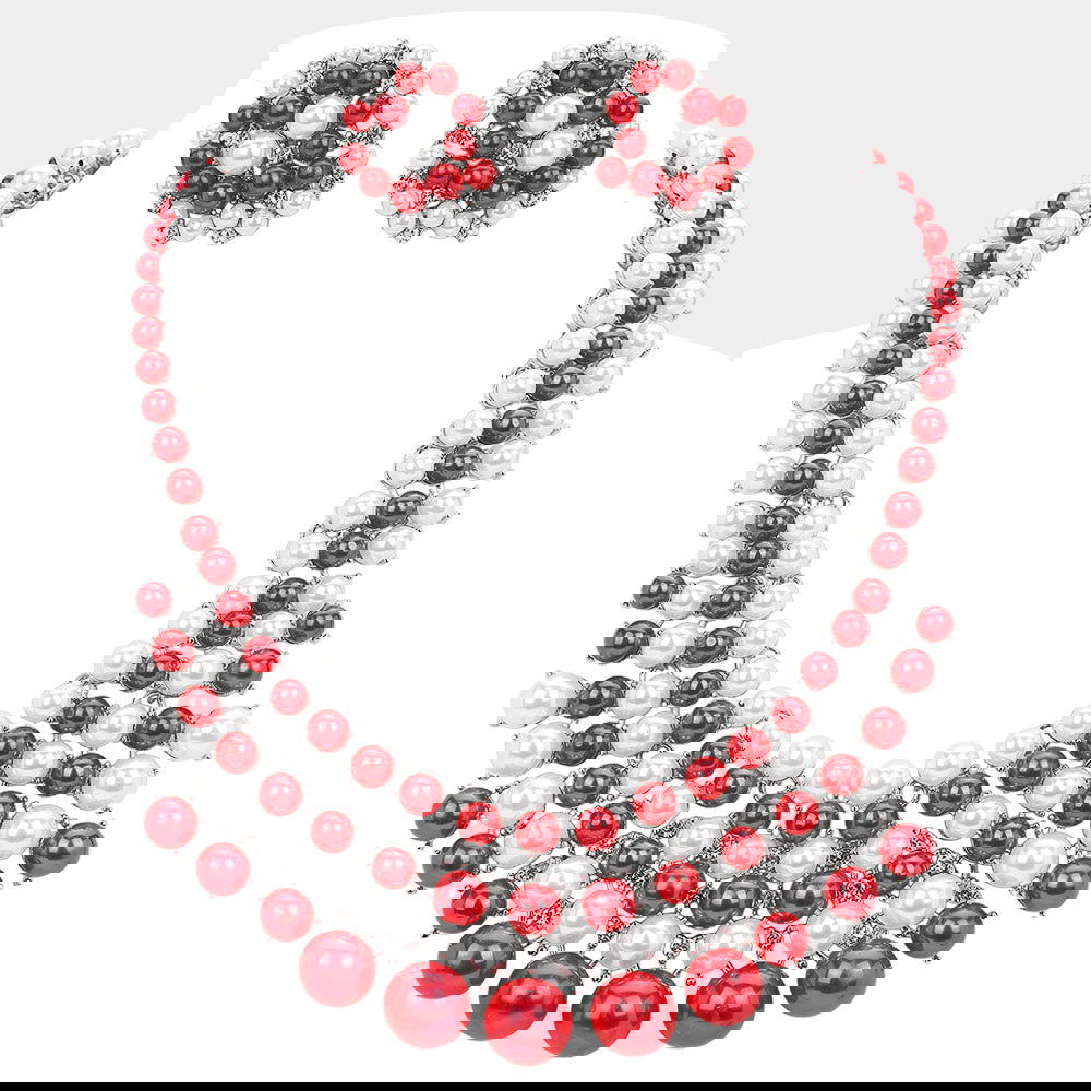 Elegant Radiant Red & White Pearl Collar Necklace for Women - Perfect for Weddings, Parties & Special Occasions