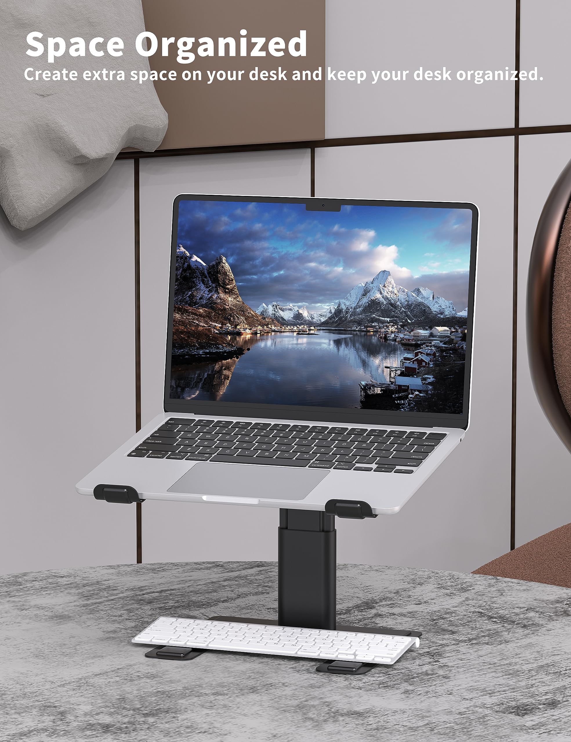 ALASHI Adjustable Laptop Stand for Desk - Ergonomic Aluminum Riser Holder for 10-17.3 Inch Notebooks, PC, MacBook - Perfect for Home Office, Gaming, and Study Setup, Black