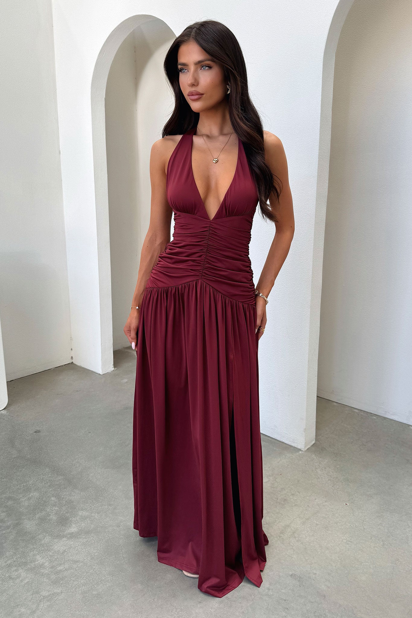 Ginevra Maxi Dress in Burgundy - Elegant Long Flowy Dress for Women, Perfect for Weddings, Parties & Summer Vacations