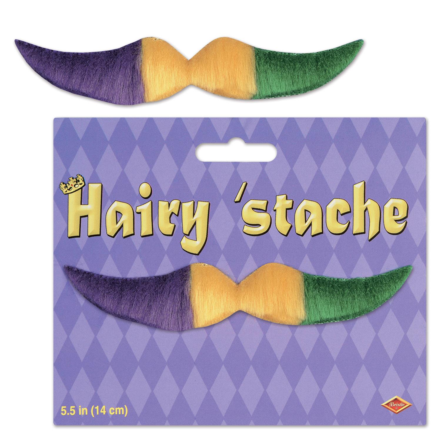 12-Piece Beistle Mardi Gras Hairy Mustache Set - Gold, Green & Purple Self-Adhesive Costume Accessories for Parties, Halloween & Festive Celebrations