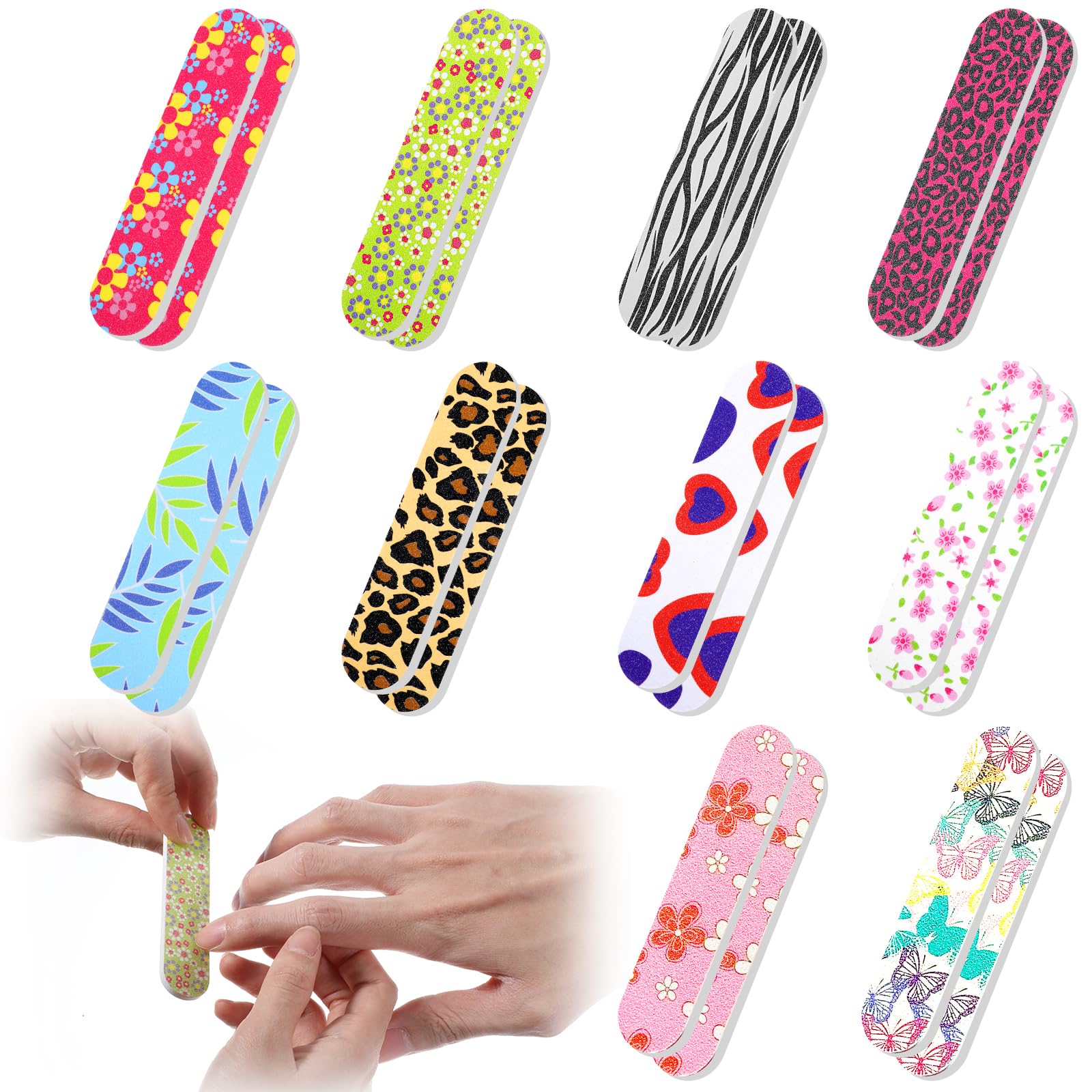 Grevosea 20Pcs Professional Double Sided Nail Files - Emery Boards for Acrylic & Natural Nails, Floral Nail Art Tools for Home & Salon Use - Perfect for Manicures, Pedicures & Nail Care Routines