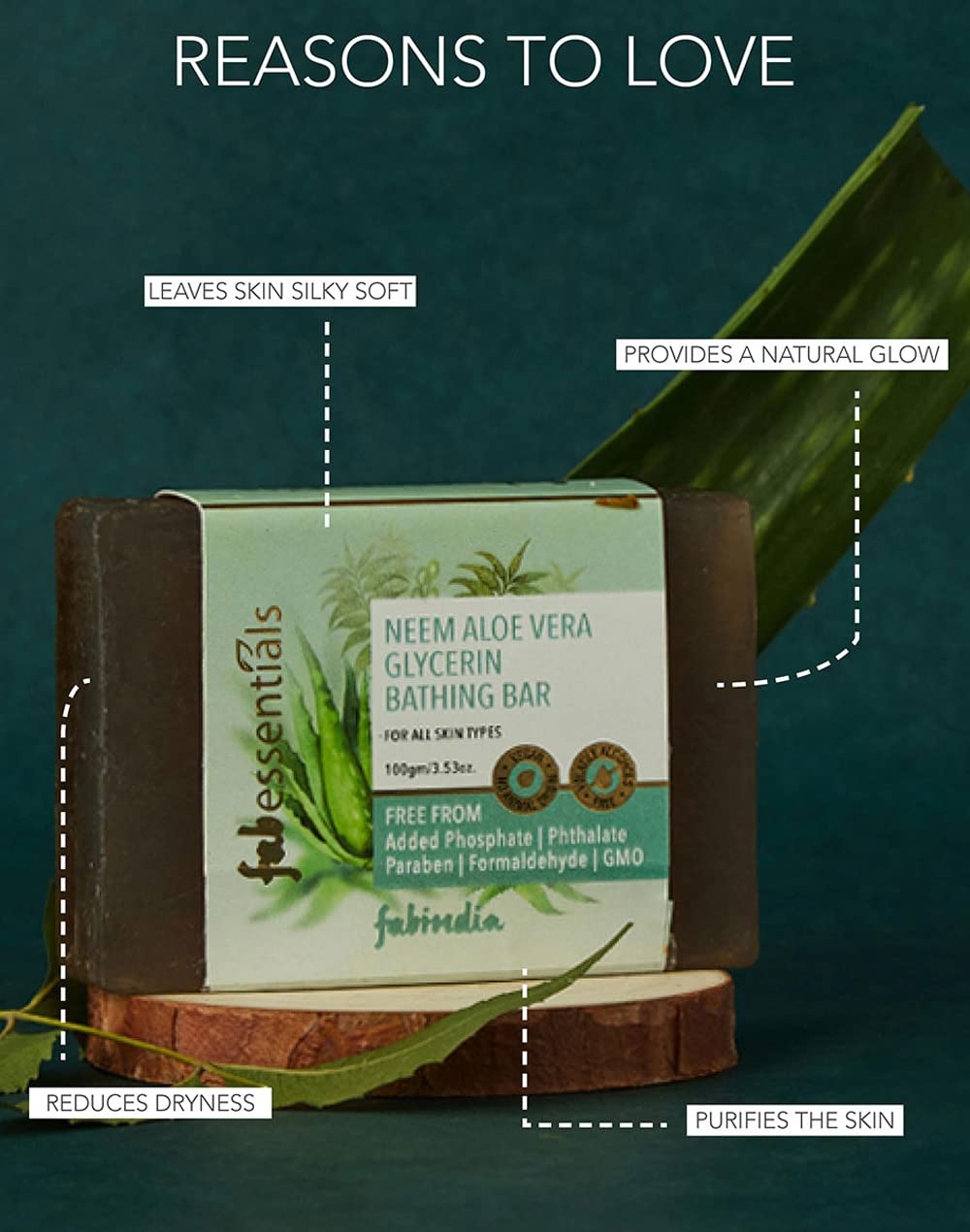 Fabessentials Neem Aloe Vera Glycerin Soap Bar - 100gm | Natural Vegan Bath Soap for Cleansing, Nourishing & Moisturizing Skin | Toxin-Free, Chemical-Free | Perfect for Daily Skincare Routine, Sensitive Skin & Eco-Friendly Bathing