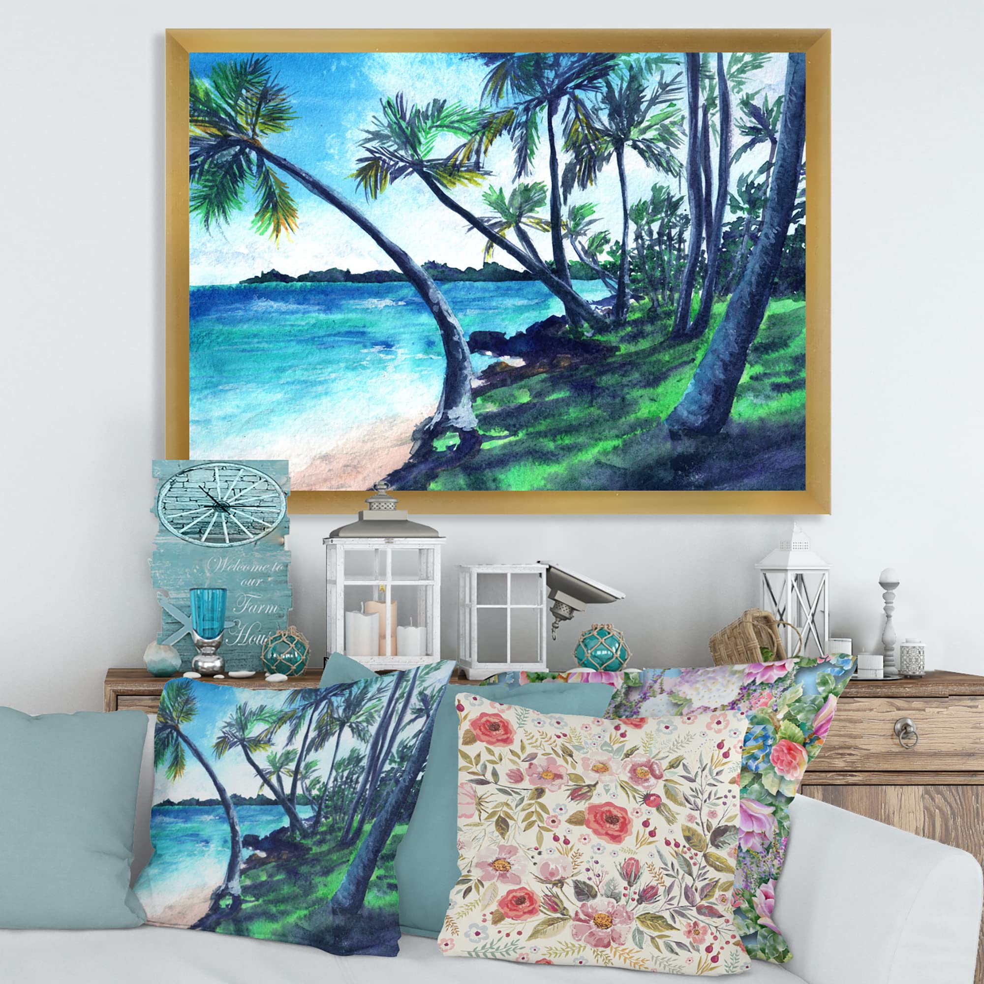 DesignQ Tropical Beach Summer Paradise Nautical Coastal Framed Wall Art - Perfect for Living Room, Bedroom & Beach House Decor