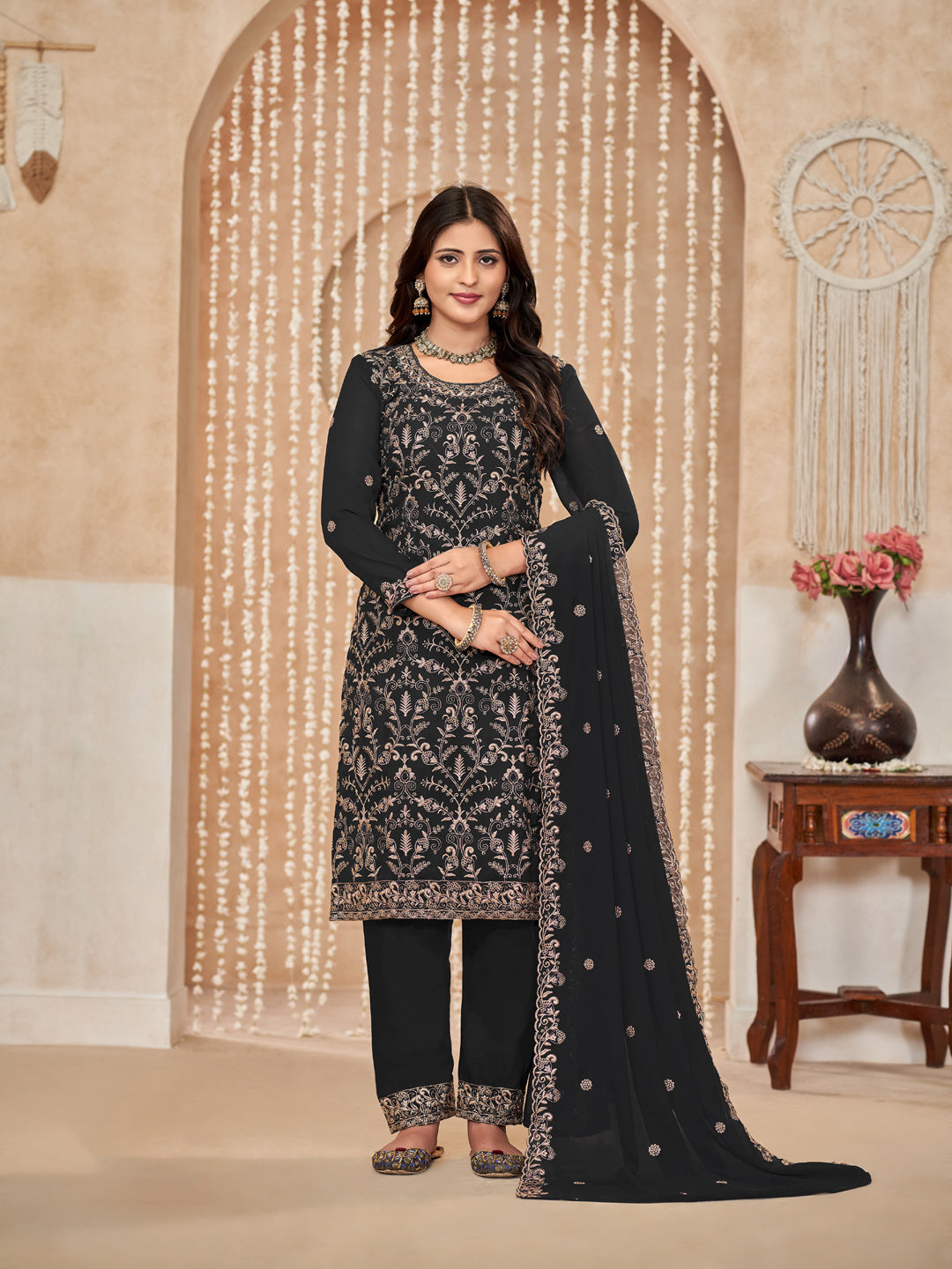 Elegant Black Designer Party Wear Semi Stitched Pant Suit with Exquisite Embroidery - Perfect for Weddings, Evening Events & Special Occasions