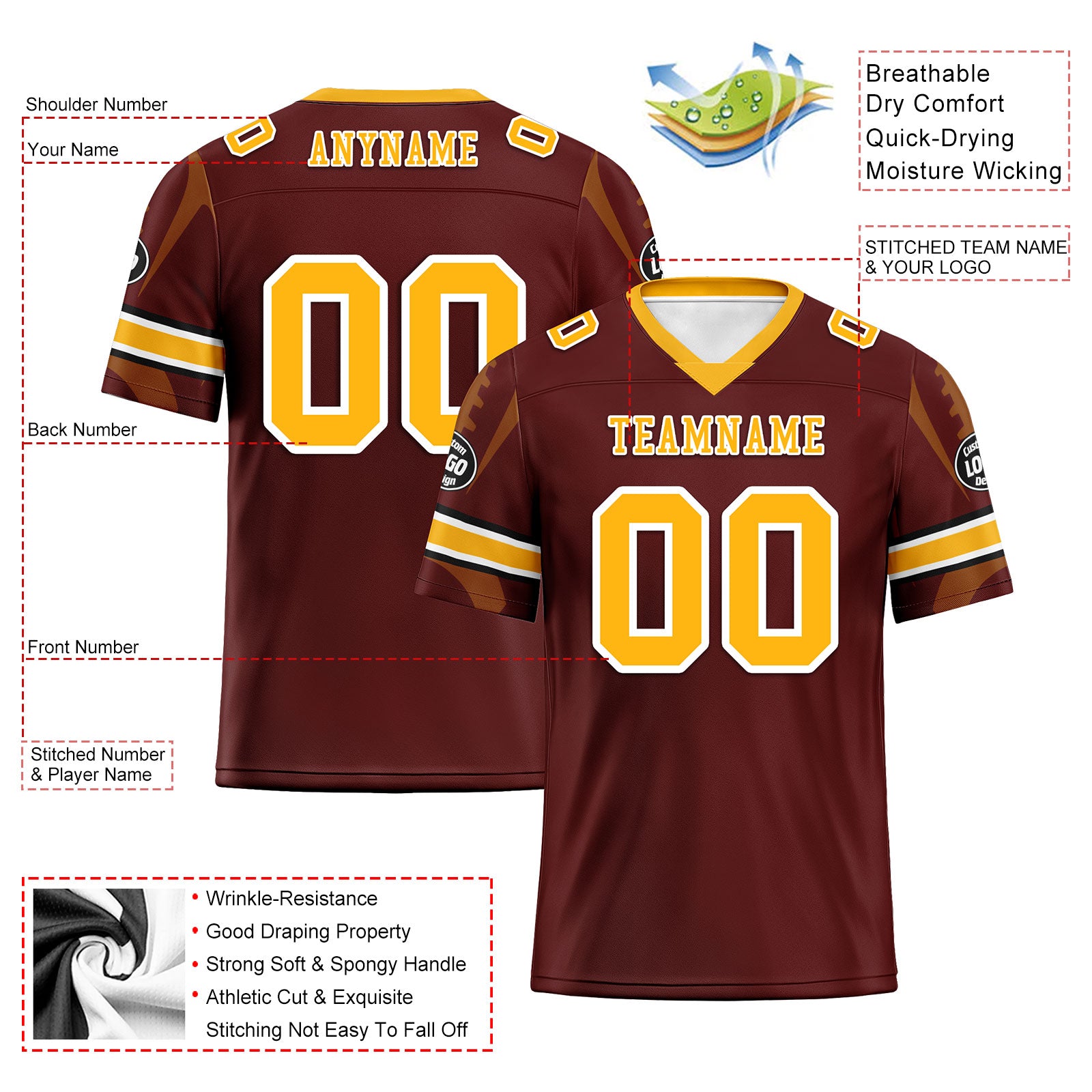 Custom Crimson Washington Football Jersey & Sports Shoes Combo - Personalized NFL Fan Gear - Perfect for Game Day, Tailgating & Sports Enthusiasts