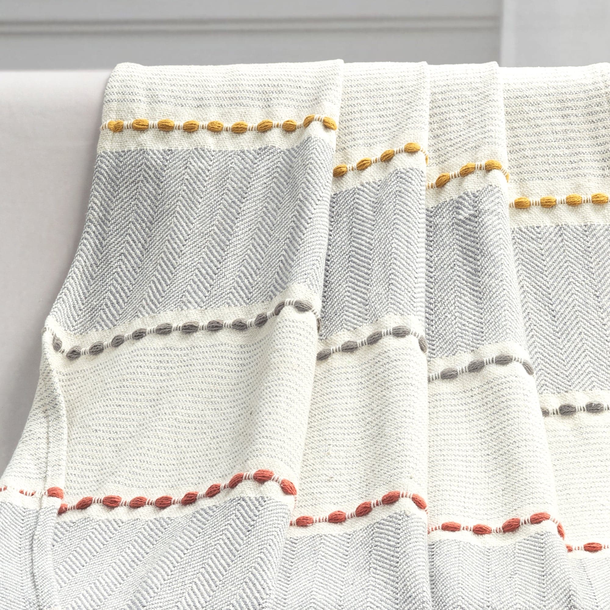 Herringbone Stripe Yarn-Dyed Cotton Woven Tassel Throw Blanket - Soft & Cozy Decorative Couch Cover for Living Room, Bed, Sofa
