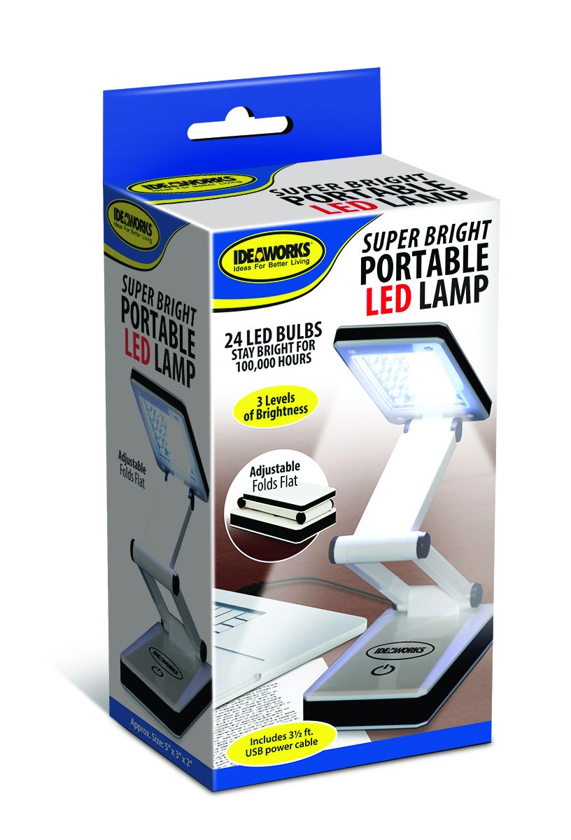 IdeaWorks Foldable LED Desk Lamp - Portable & Adjustable for Home, Office, Dorm - ABS Plastic White Light for Studying, Reading, Working