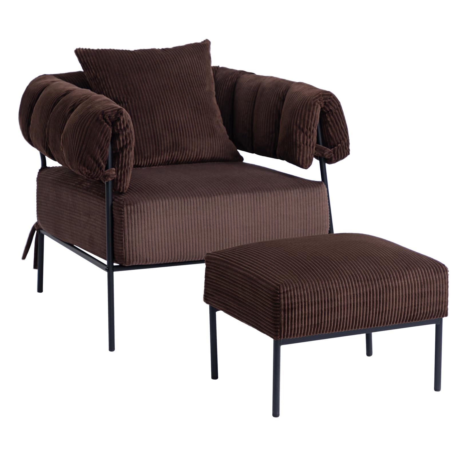 HollyHOME Modern Velvet Accent Chair with Ottoman - Plush Upholstered Reading Armchair & Footstool Set, Large Comfy Lounge Chair for Living Room, Bedroom, Office - Perfect for Relaxing, Reading & Coffee Time