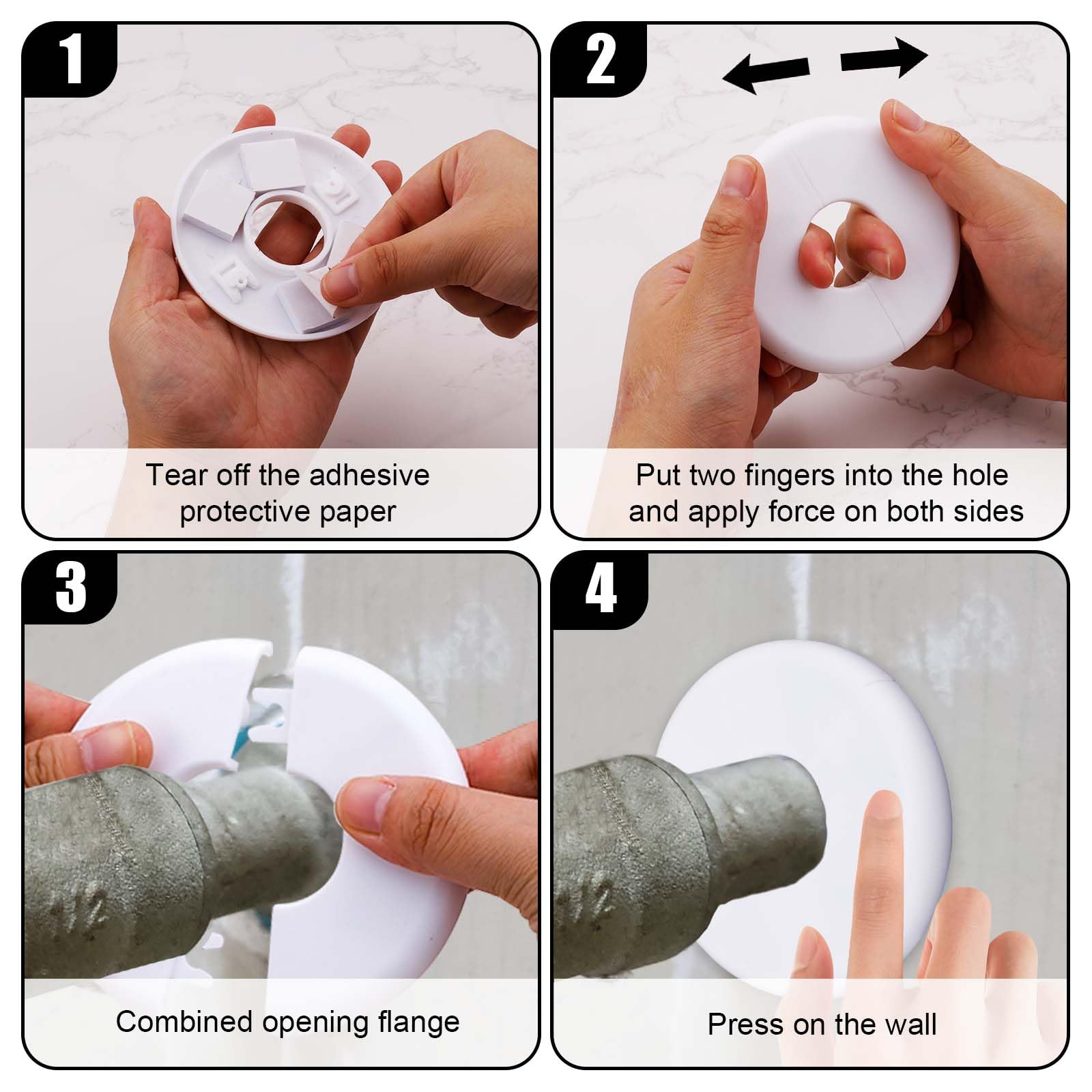 2-Pack 29mm Round Wall Split Flange - ABS Self-Adhesive Faucet Escutcheon Plate with Buckle Design - White Plumbing Cover for Bathroom, Kitchen & Toilet Pipes - Perfect for Leak Protection & Pipe Decoration