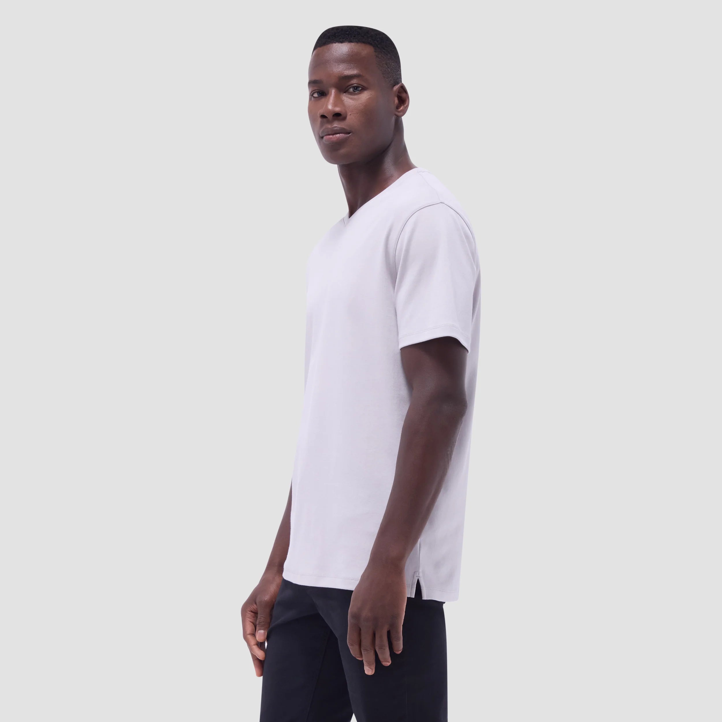 Bugatchi Holden Premium Pima Cotton V-Neck T-Shirt for Men - Soft & Comfortable Casual Wear - Platinum Color - Perfect for Everyday Outfits, Lounge & Travel