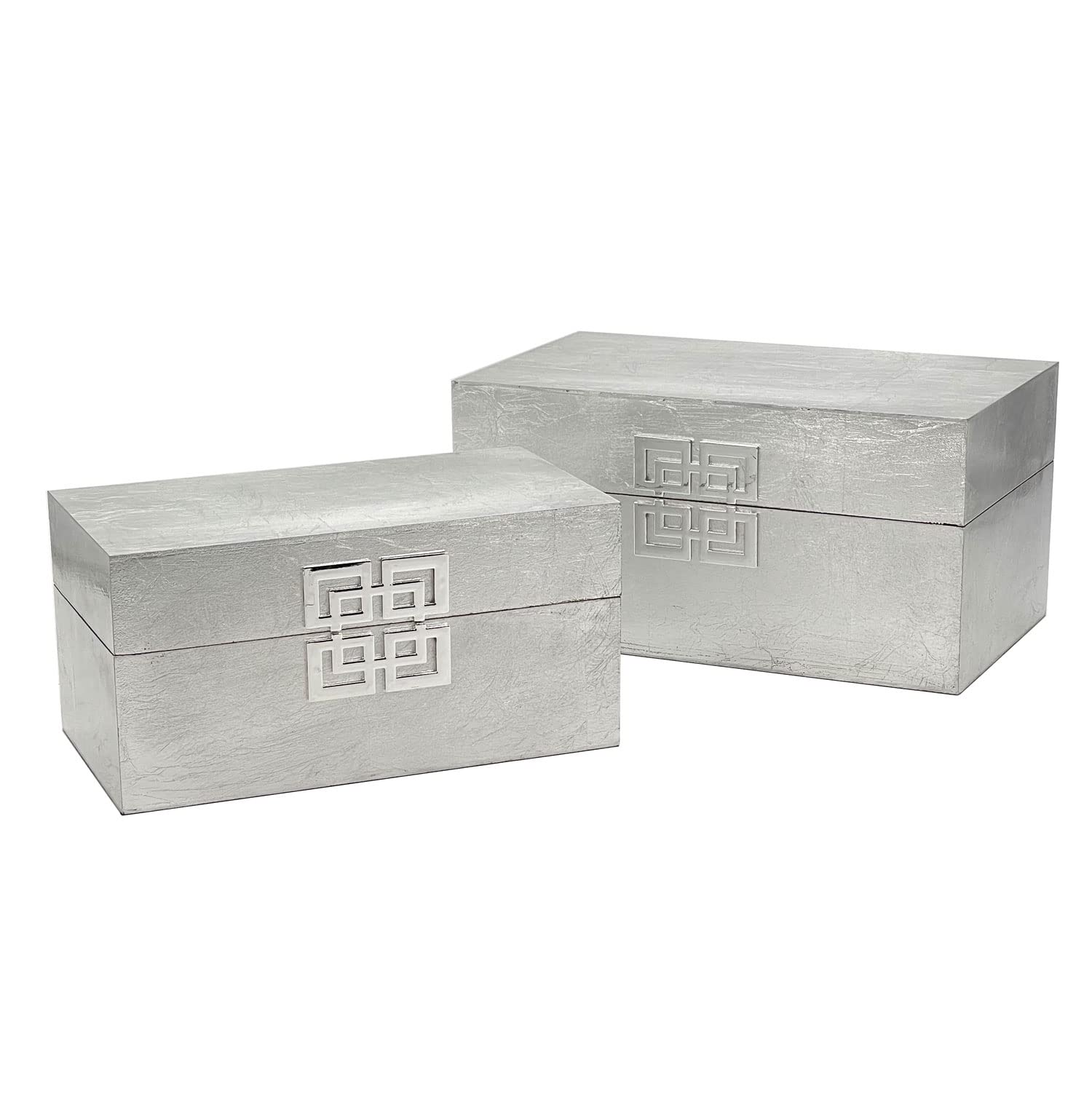 Galt International Wooden Storage Box Set with Hinged Lid - Classic Decorative Storage Box with Geometric Clasp for Bedroom, Living Room & Home Organization - Set of 2 (Silver) - Perfect for Jewelry, Keepsakes & Home Decor Display