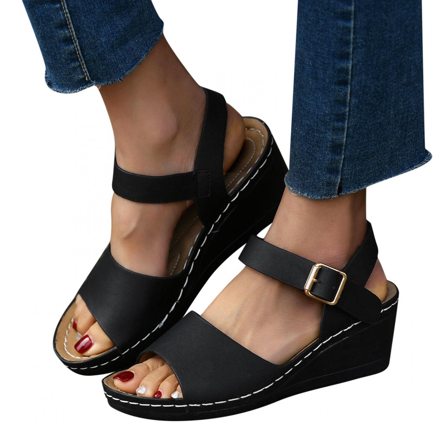 **Aayomet Women's Summer Sandals – Beach Wedge Sandals with Buckle & Ankle Strap, Comfortable Platform Slippers for Outdoor, Vacation & Casual Wear**