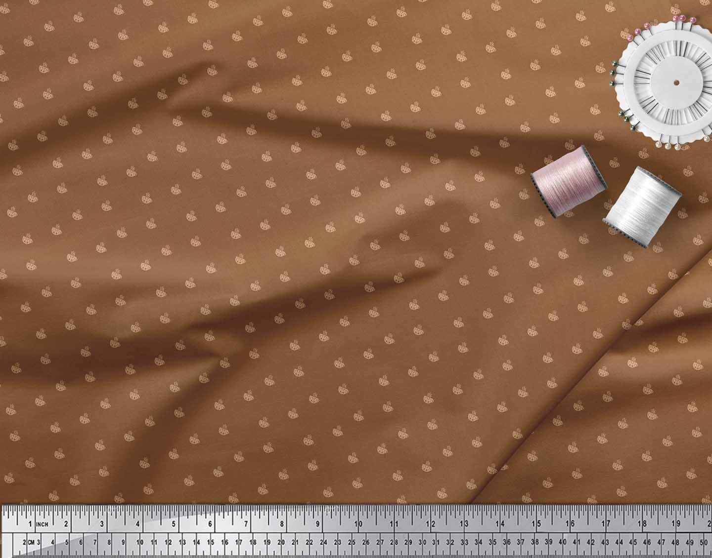 Soimoi 100% Cotton Cambric Fabric - Brown Tea Cup Print - 42 Inch Wide by The Yard - Perfect for DIY Sewing, Quilting, and Home Decor Projects - Ideal for Tea-Themed Curtains, Table Runners, and Crafting
