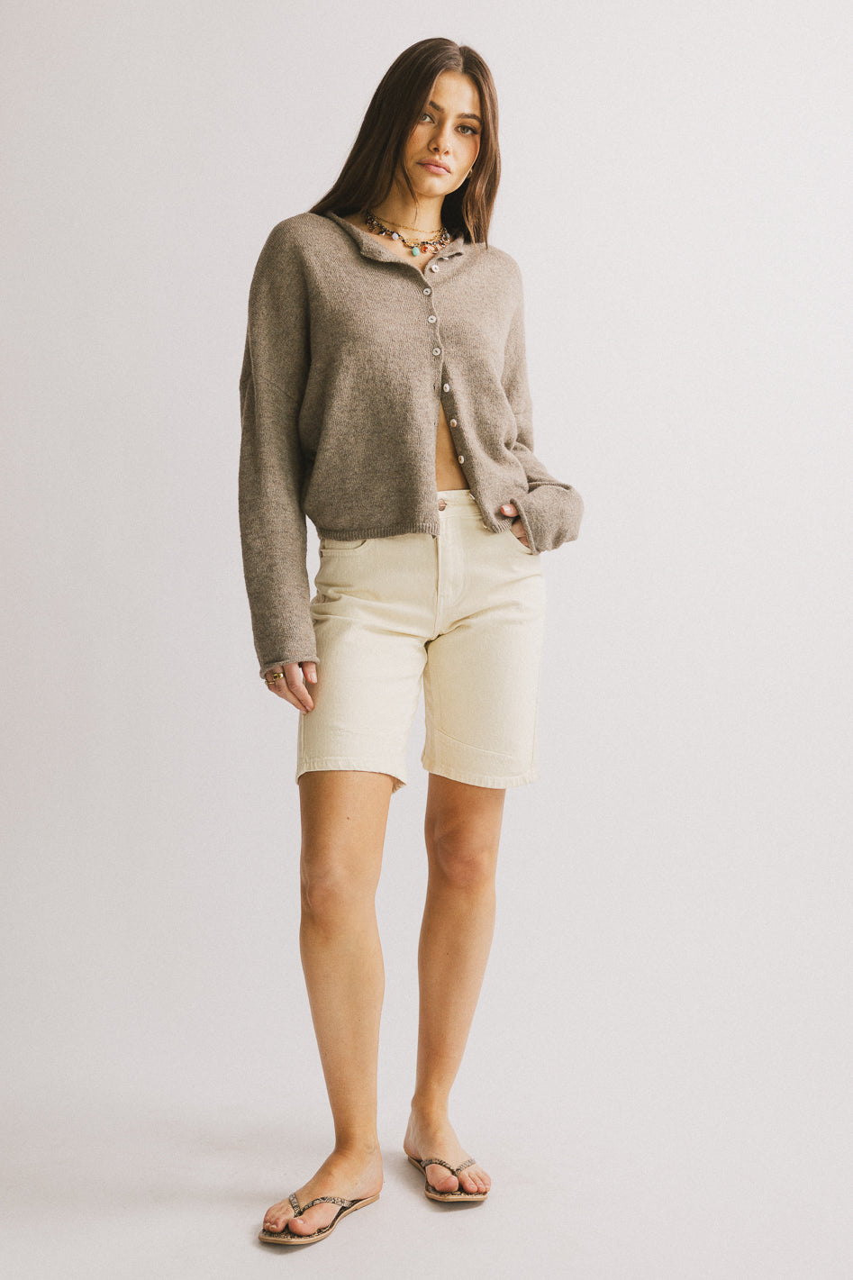 Layla Ivory Denim Shorts for Women - High Waisted Distressed Denim Shorts for Summer, Casual Wear, and Beach Outfits