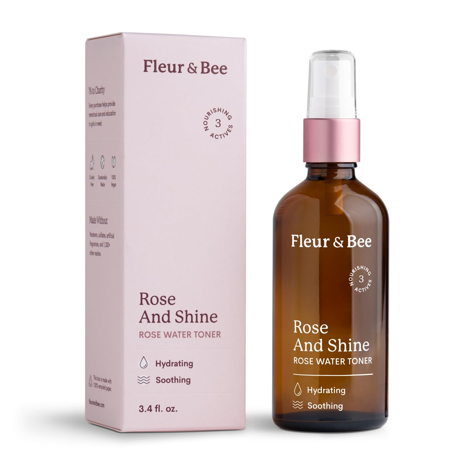 Organic Rosewater Facial Toner Spray - 100% Vegan & Cruelty-Free Hydrating Mist for Dry, Sensitive & Oily Skin | Alcohol-Free Refreshing Toner with Natural Rose Extract | Perfect for Morning Skincare Routine & Post-Workout Refresh | Fleur & Bee 3.4 fl oz