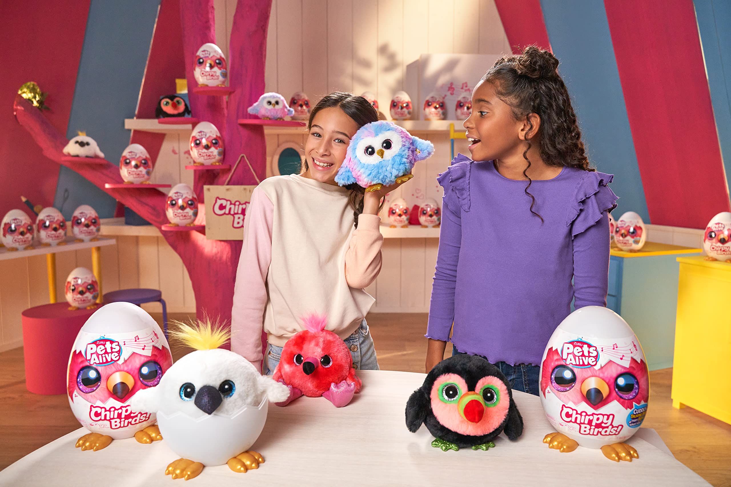 ZURU Pets Alive Chirpy Birds Flamingo - Interactive Electronic Talking Pet Toy with Giant Surprise Egg, Stickers, Comb & Fluffy Clay - Cute Animal Plush Gift for Girls - Perfect for Playtime, Birthday Gifts & Collectible Fun
