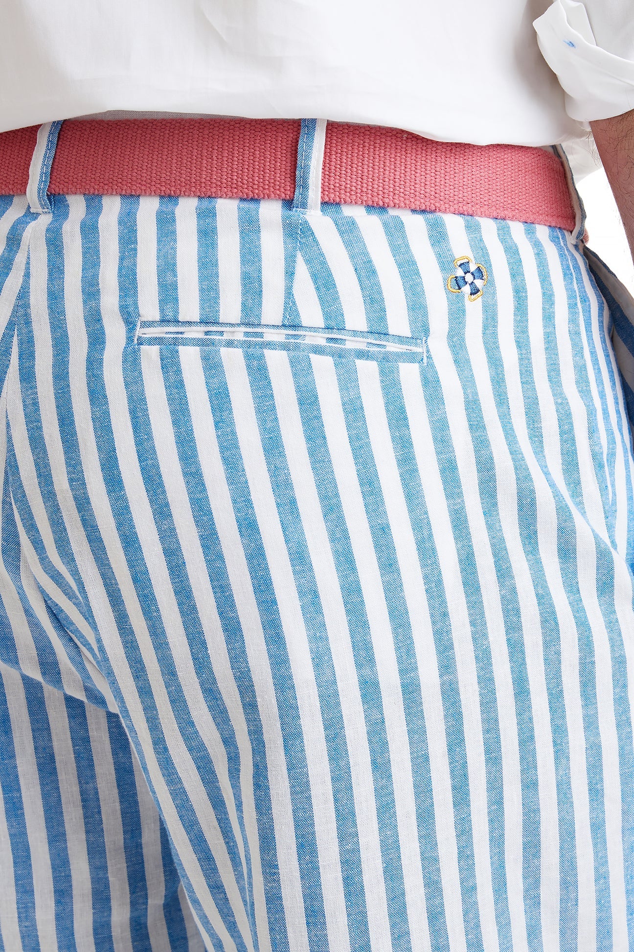 Cisco Short Linen Cabana Stripe Blue - Breathable Summer Linen Shorts for Men | Perfect for Beach, Poolside & Casual Outings