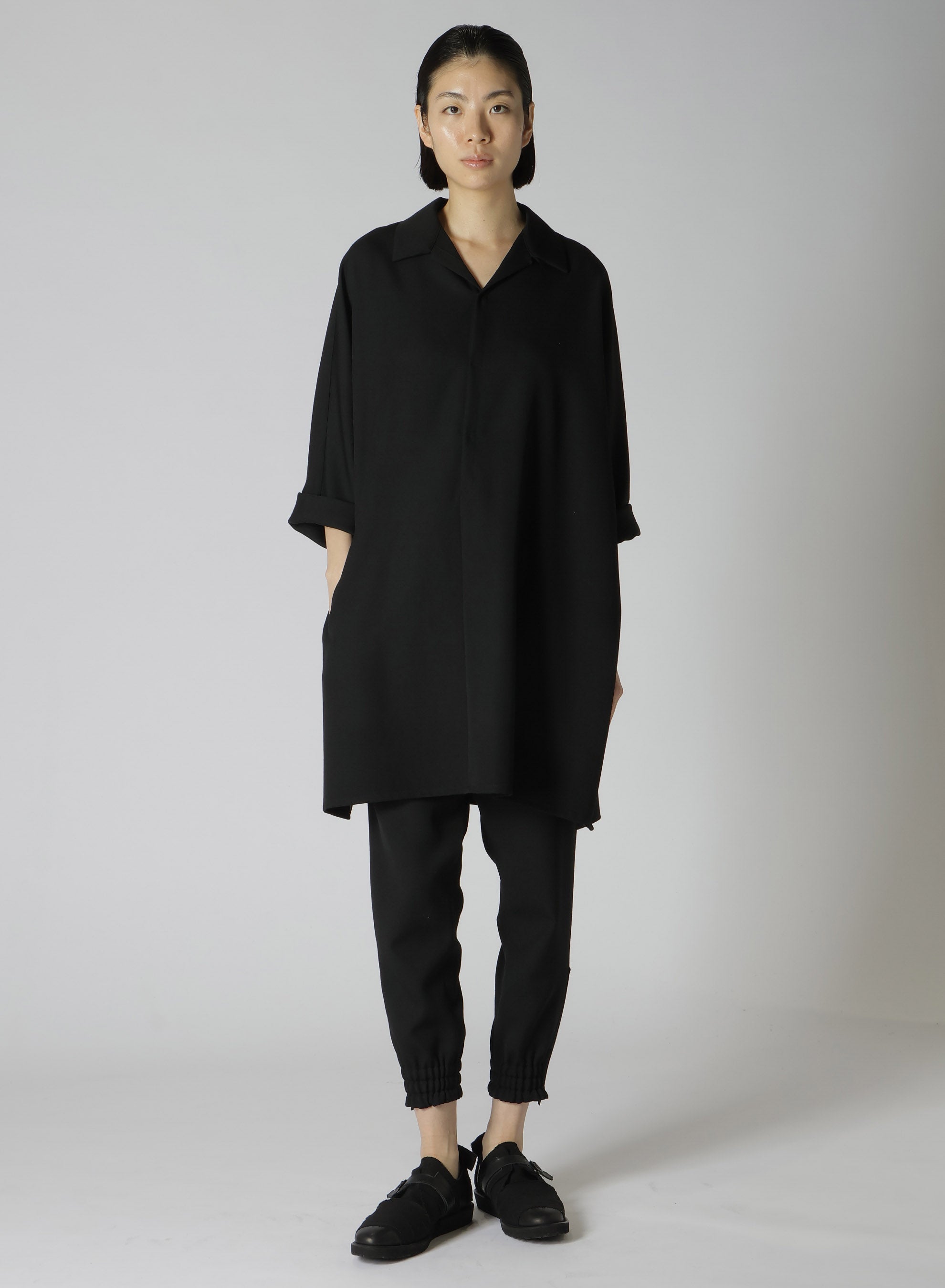 2/60 Wool Gabardine Open Collar Dolman Sleeve Dress for Women | Elegant Office & Party Wear | Comfortable & Stylish Outfit