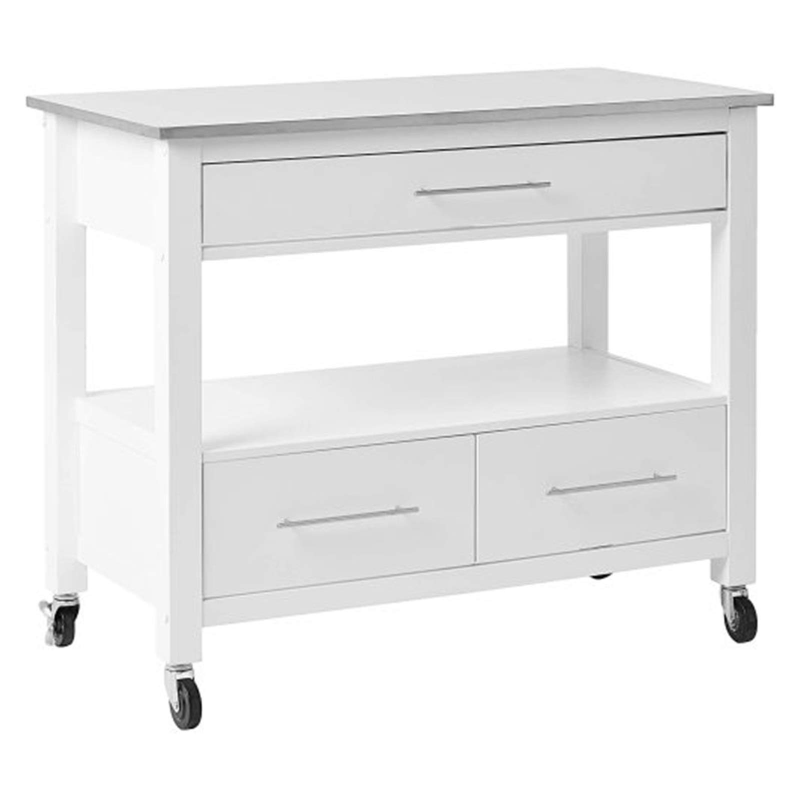 Stainless Steel & White Kitchen Serving Cart with Storage, Towel Rack & Drawer - Industrial Style Kitchen Island for Dining Room, Restaurant & Home Use