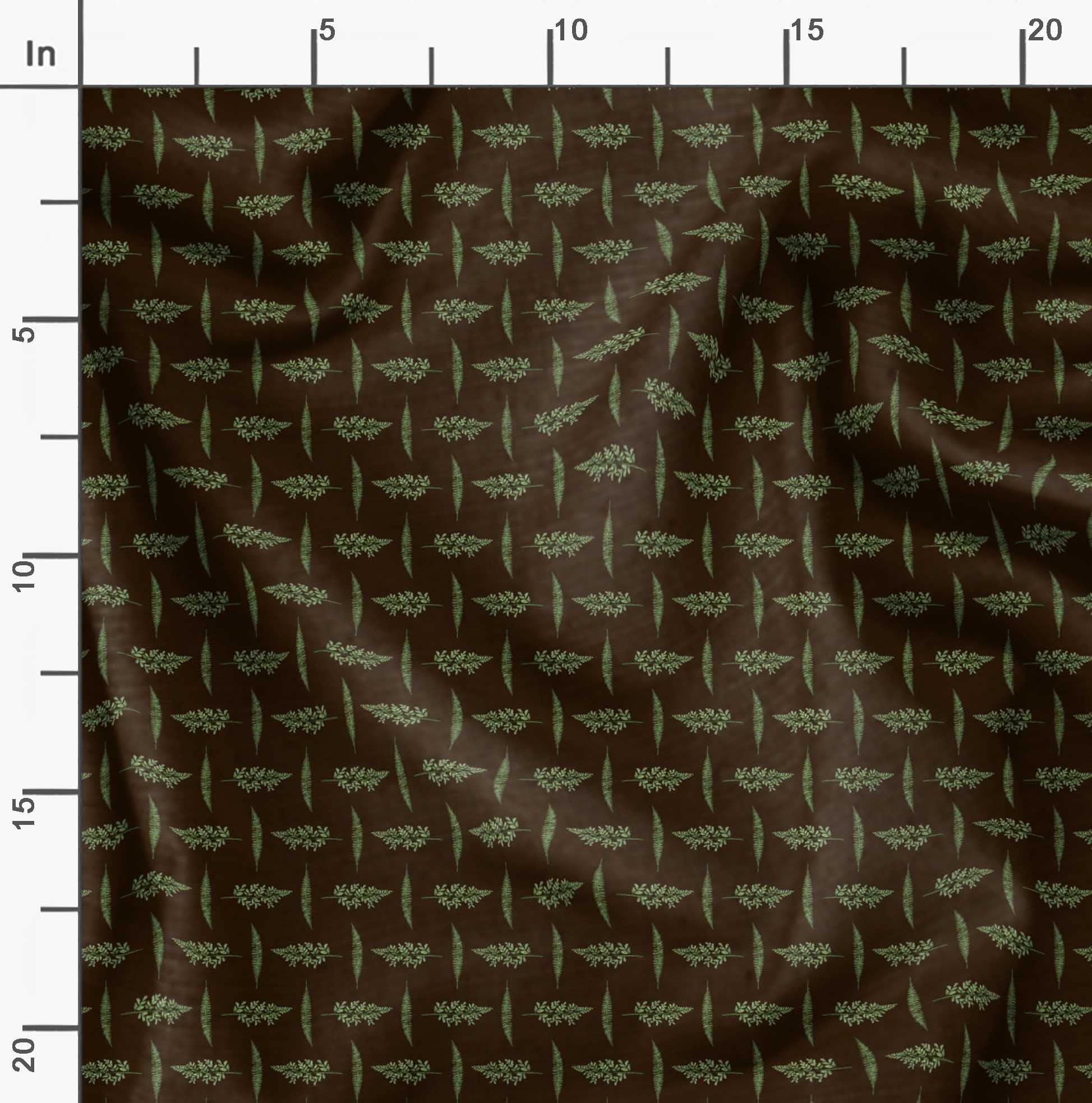 Soimoi Moss Georgette Brown Fabric by The Yard - 44 Inch Wide Printed Textile with Mimosa Pudica Leaves Design for Dresses, Curtains & Home Decor | Botanical Beauty Fabric for DIY Sewing Projects & Fashion Design