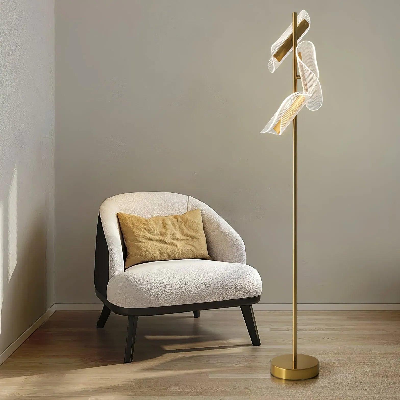 Modern 3-Head Transparent Wavy Floor Lamp - Adjustable LED Standing Light for Living Room, Bedroom & Office Decor - Dimmable Ambient Lighting for Reading, Relaxing & Workspaces