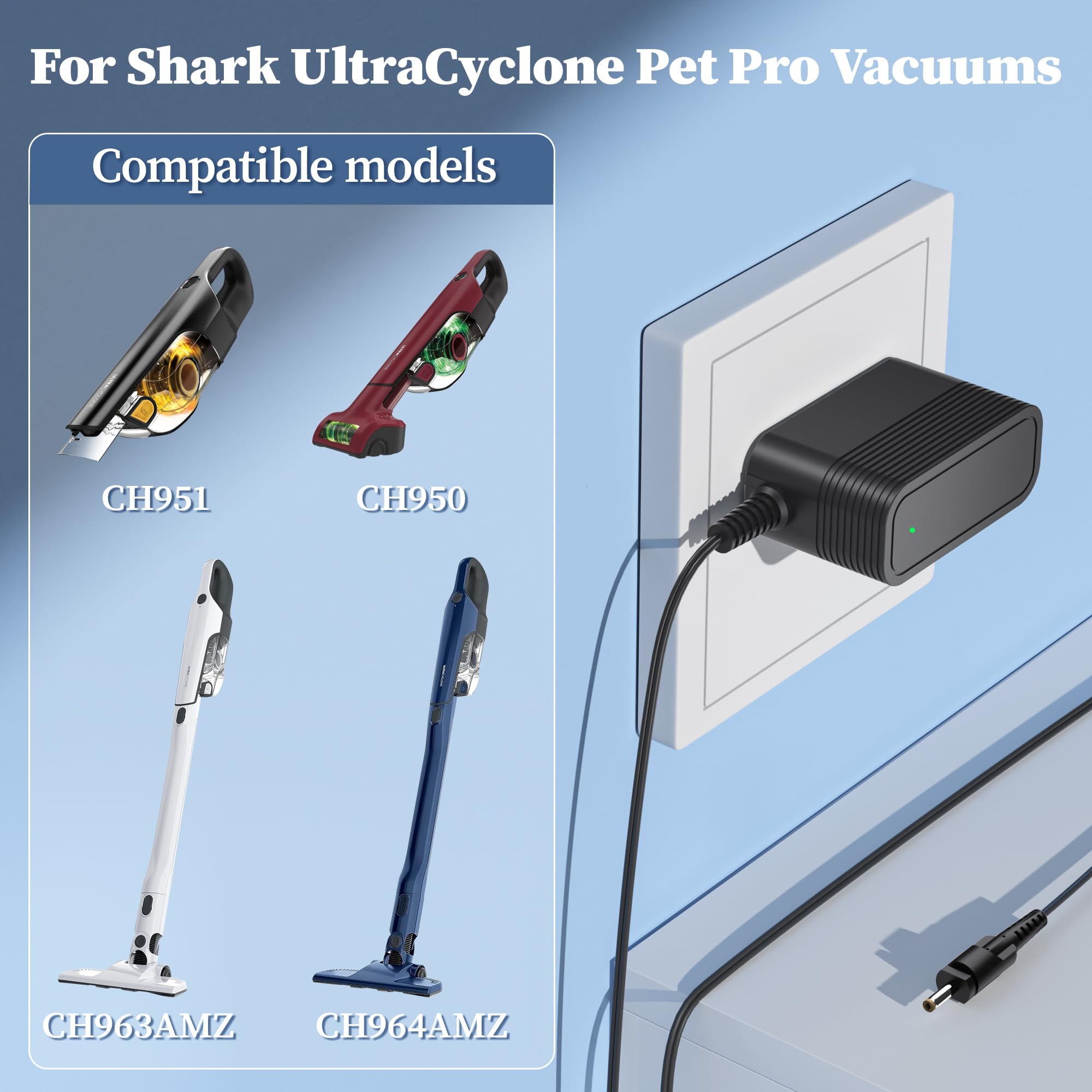 Shark Cordless Handheld Vacuum Charger - Replacement Power Adapter for Shark CH950 CH951 CH950C CH951C CH963AMZ CH964AMZ - Compatible with UltraCyclone Pet Pro Plus Vacuum Cleaners - Perfect for Home Cleaning & Pet Hair Removal