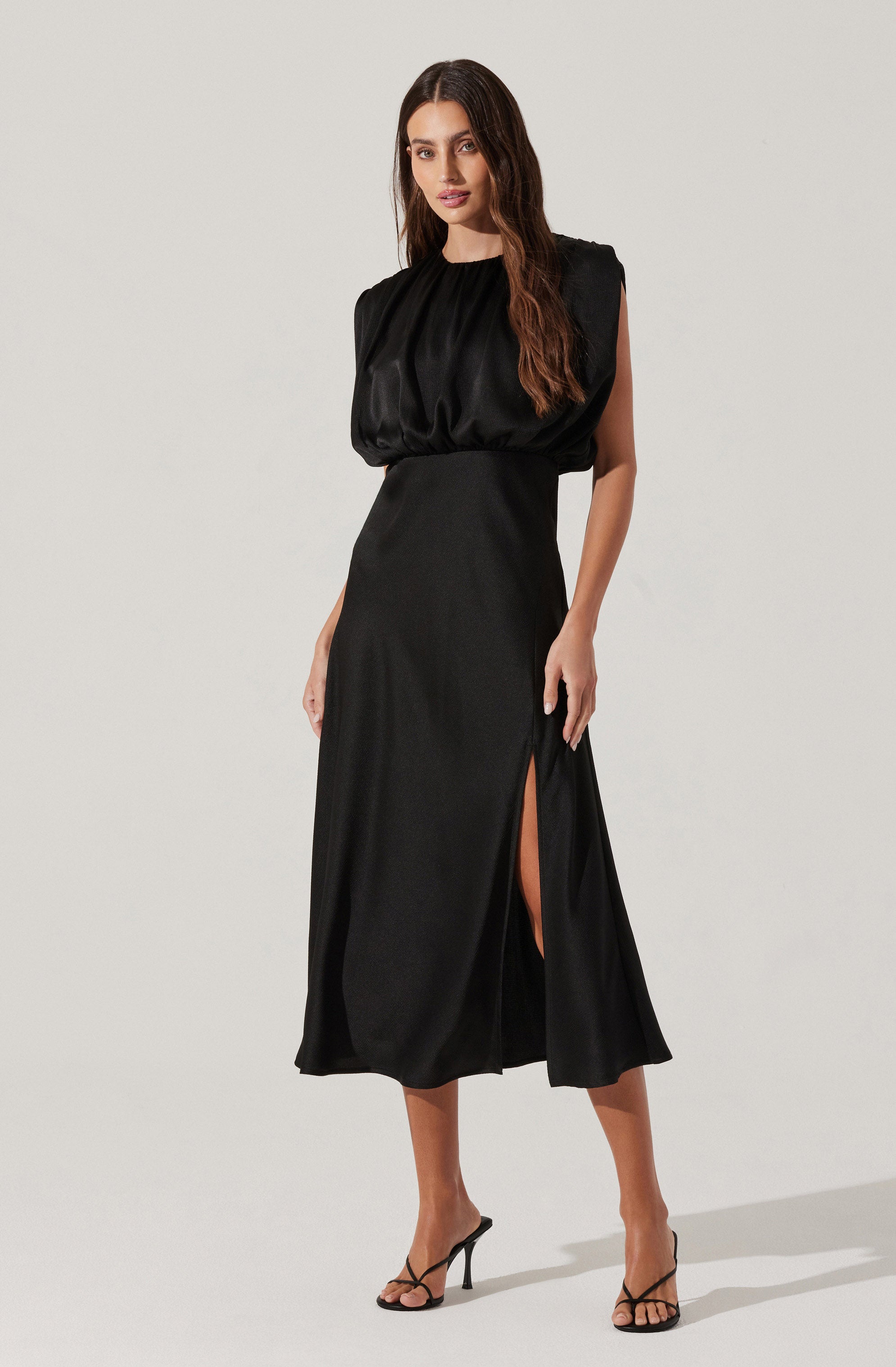 Elegant Satin Midi Dress for Women - Flowy Blouson Style Party & Evening Gown - Perfect for Weddings, Cocktails and Special Occasions