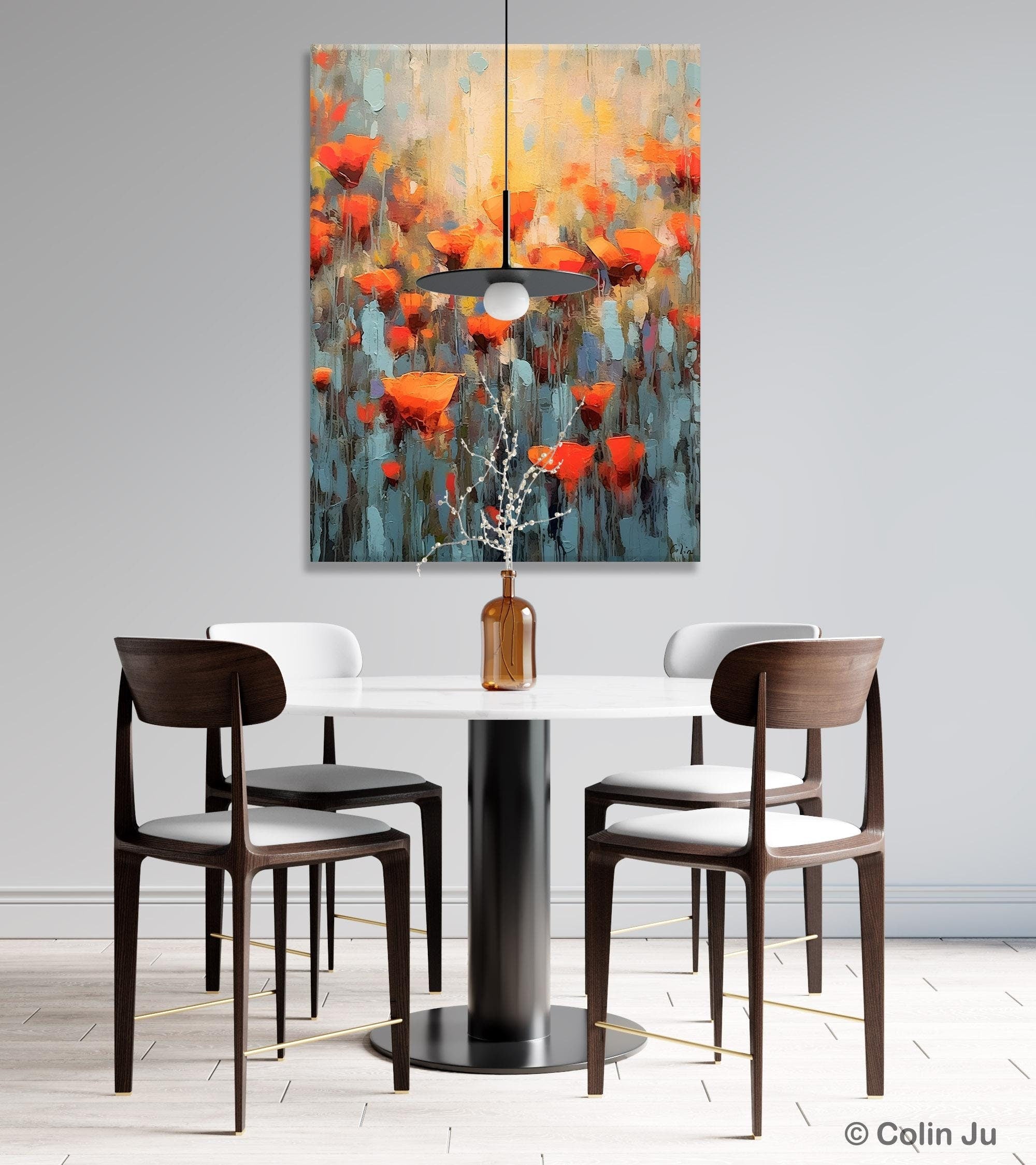 Abstract Flower Painting - Heavy Texture Wall Art, Acrylic on Canvas - Modern Home Decor for Dining Room & Living Room - Original Handmade Artwork