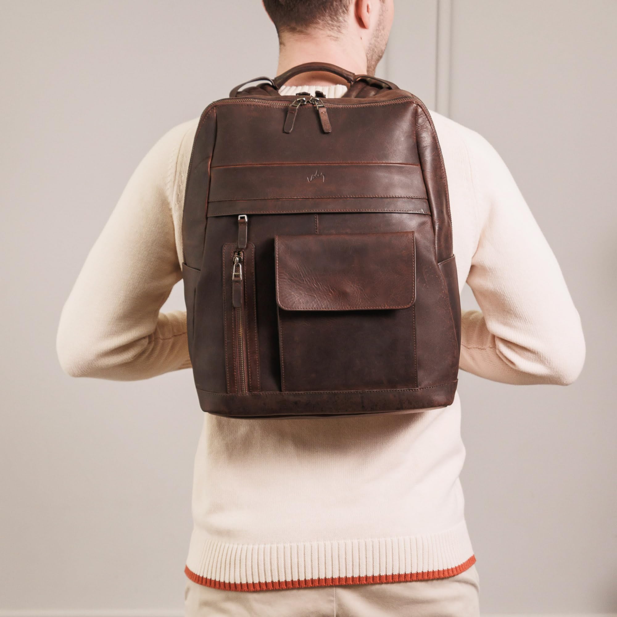 VELEZ Genuine Top Grain Leather Backpack for Men & Women - 17 Inch Laptop Bag with Large Capacity - Stylish Casual Daypack & Business Travel Backpack - Perfect for Office, College, Commuting & Weekend Adventures