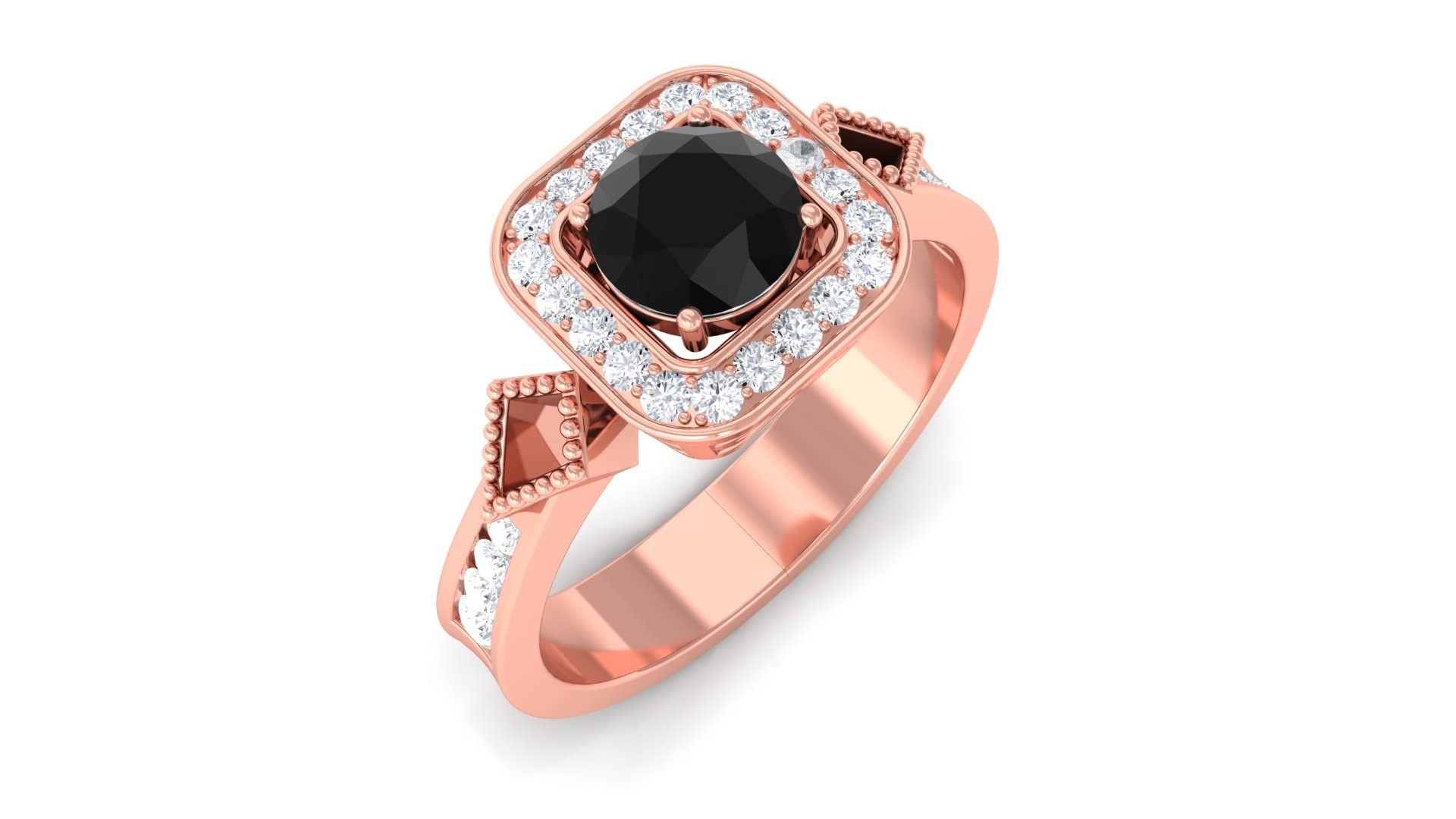 Black Diamond Engagement Ring 14K Solid Gold - Vintage Inspired Black & White Diamond Ring with Gold Beading | Perfect for Weddings, Proposals & Anniversary Gifts