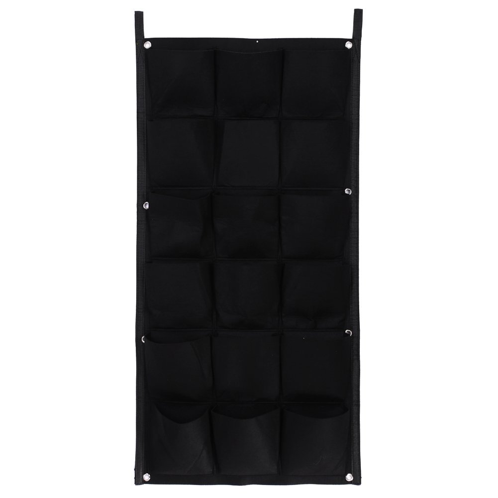 Awakingdemi 18-Pocket Vertical Wall Garden Planter Bags - Hanging Wall Mount Plant Grow Pots for Balcony, Indoor & Outdoor Gardening - Black (Great for Herbs, Flowers, Succulents & Small Plants)