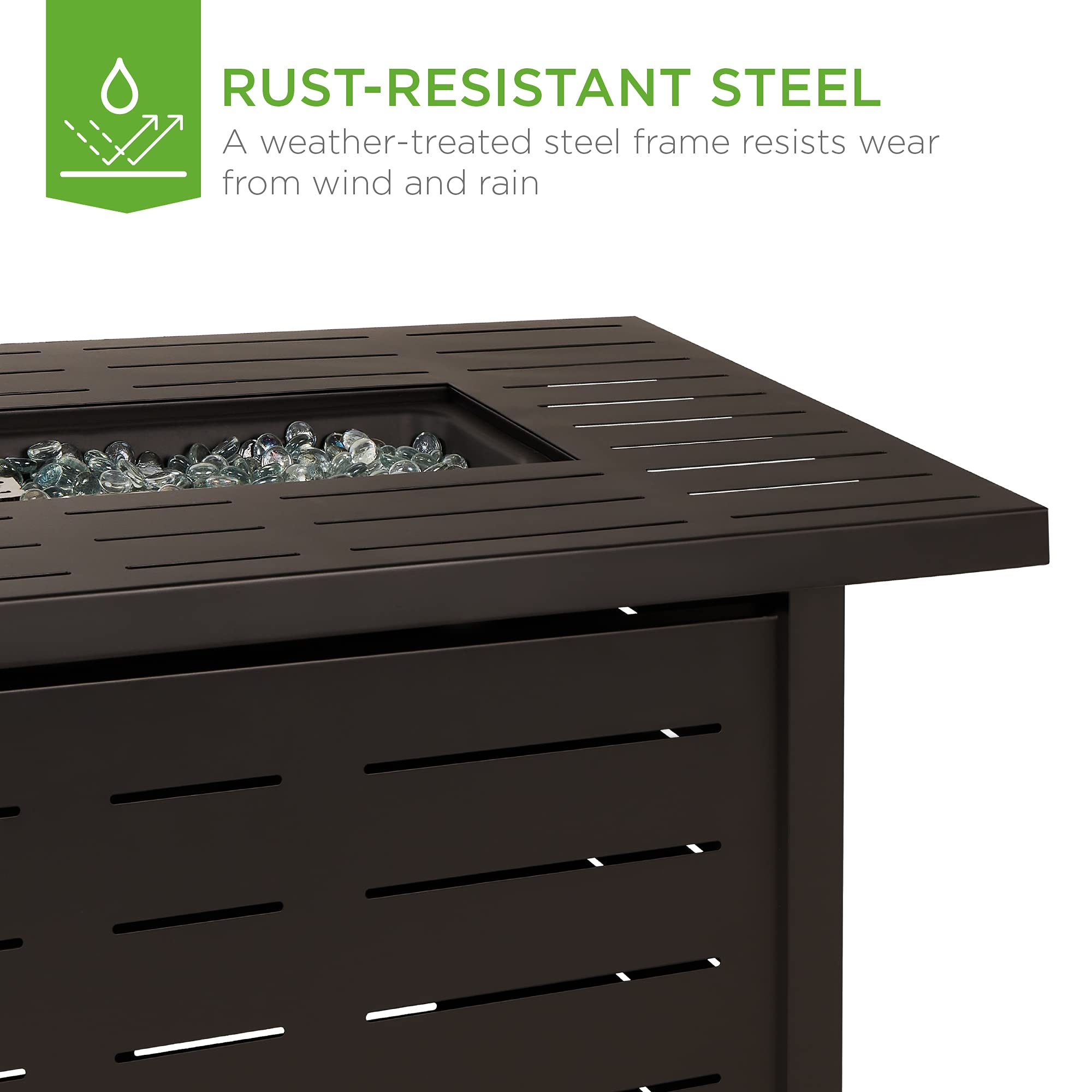 Best Choice Products 42-inch 50,000 BTU Rectangular Steel Propane Fire Pit Table for Outdoor Patio - Includes Burner Lid, Auto Ignition, Hideaway Tank Storage, Cover & Glass Beads (Dark Brown) - Perfect for Backyard Gatherings, Camping & Cozy Evenings