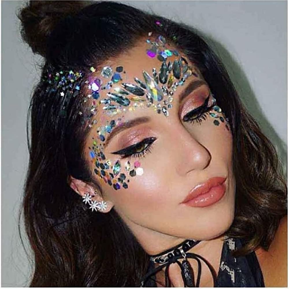S.A.V.I 3D Luminous Crystal Diamond Face Stickers - Glow in The Dark Rhinestone Face Jewels for Party, Disco, Club, Bar, Halloween & Festival Makeup (Pack of 24) - Perfect for Rave, Cosplay, Carnival & Nightlife Events