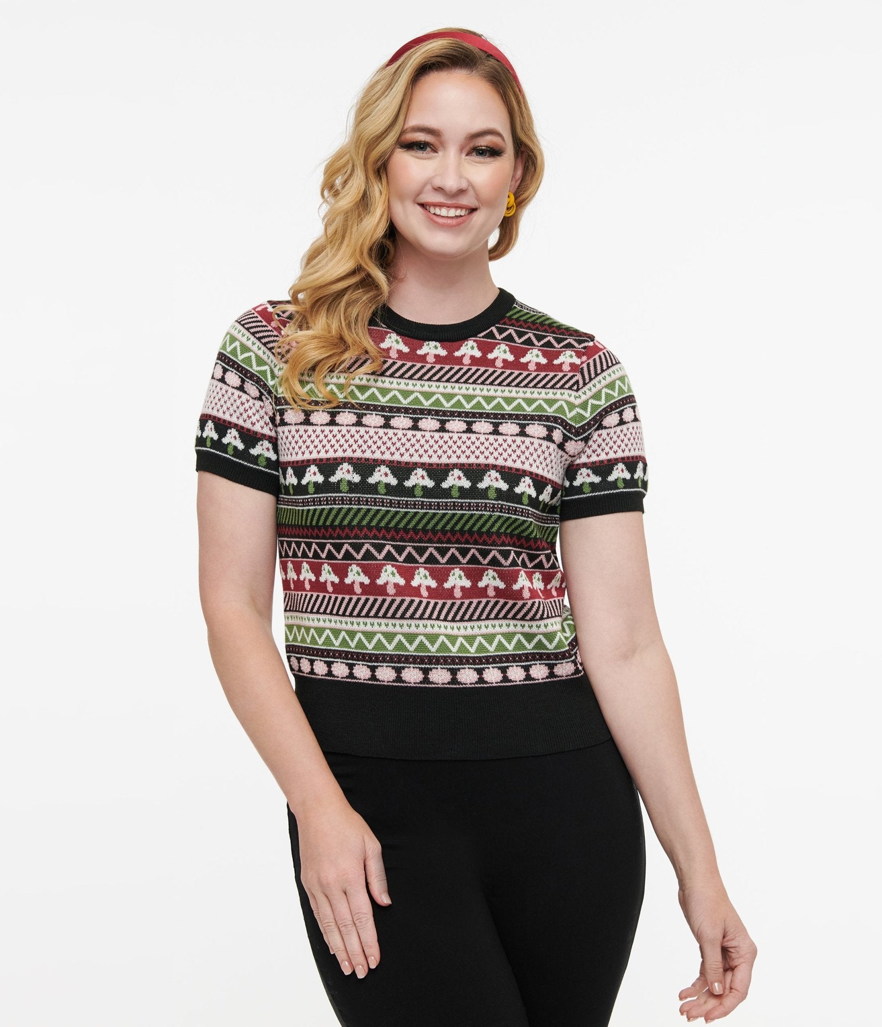 Vintage 1950s Mushroom Jacquard Sweater Women's Retro Knit Pullover - Perfect for Fall Fashion, Holiday Parties & Vintage-Inspired Outfits