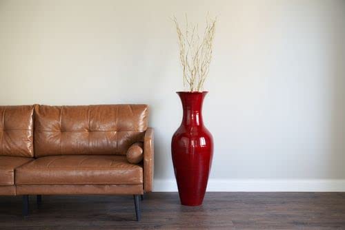 36-Inch Green Floral Classic Bamboo Floor Vase - Handmade Home Decor for Dried Flowers, Branches & Fillers | Elegant Dining Room & Living Room Centerpiece (Mahogany Red) | Perfect for Farmhouse, Boho & Modern Interior Design